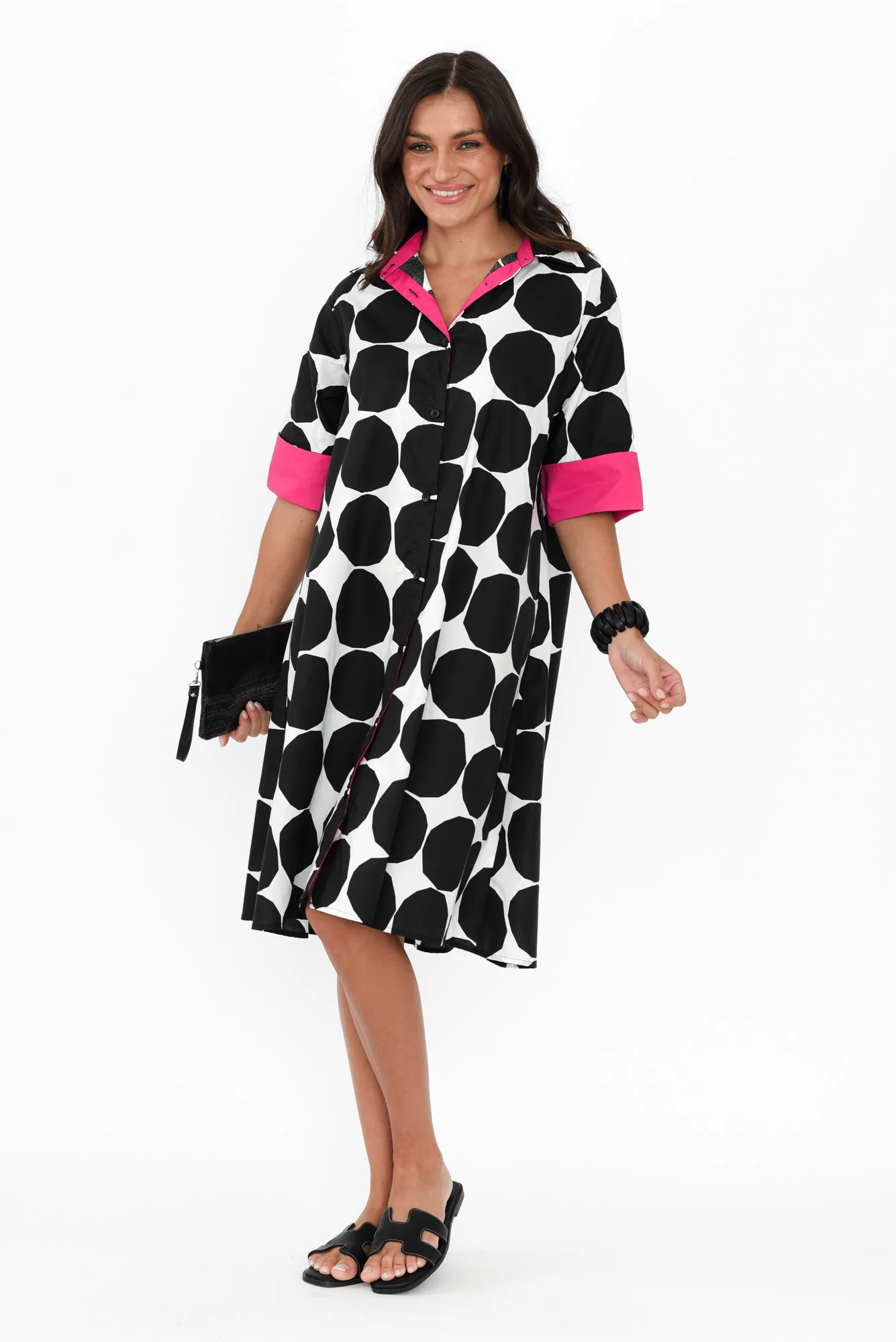 Cardiff Black Abstract Spot Cotton Poplin Dress