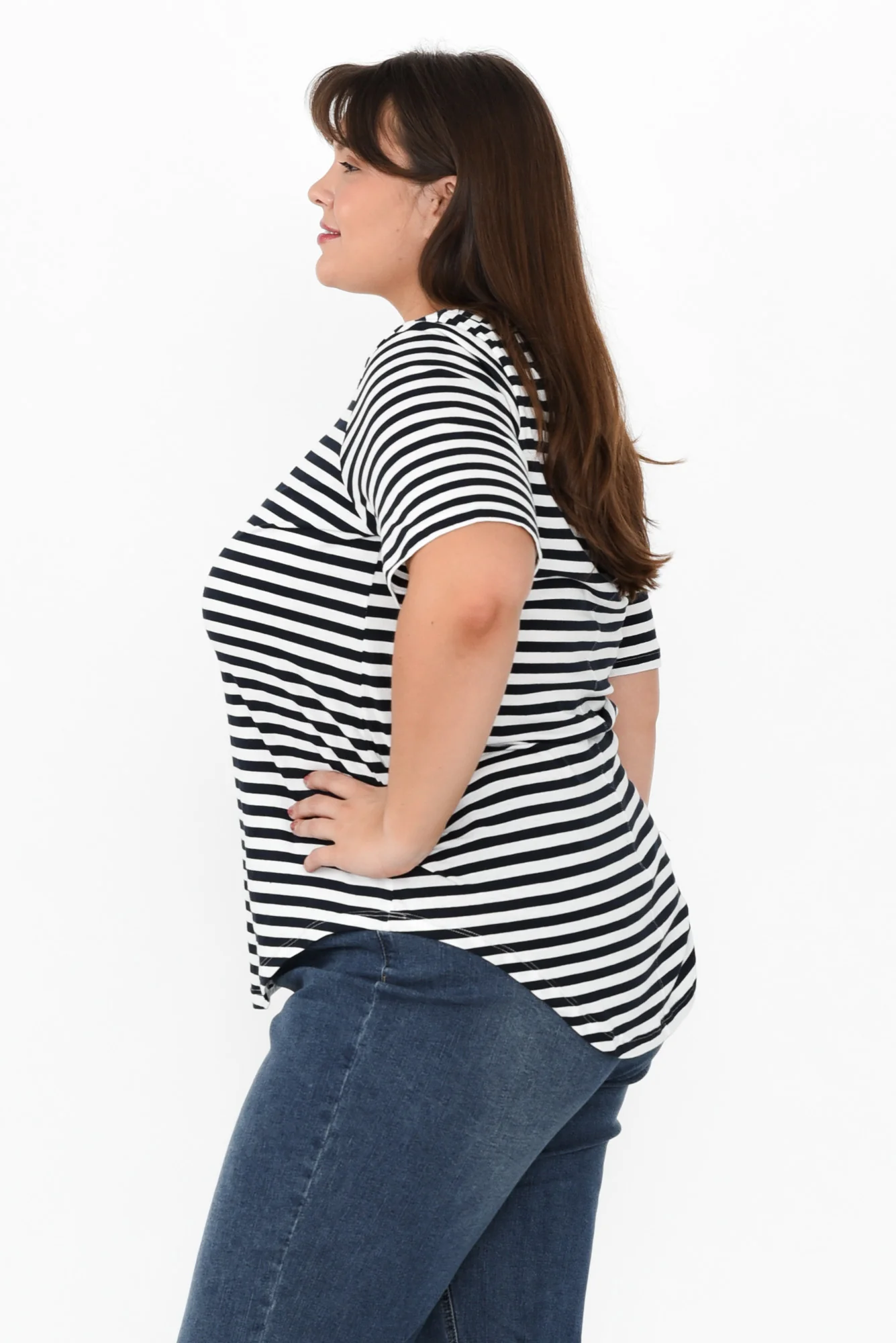 Ariana Navy Contrast Cotton Tee