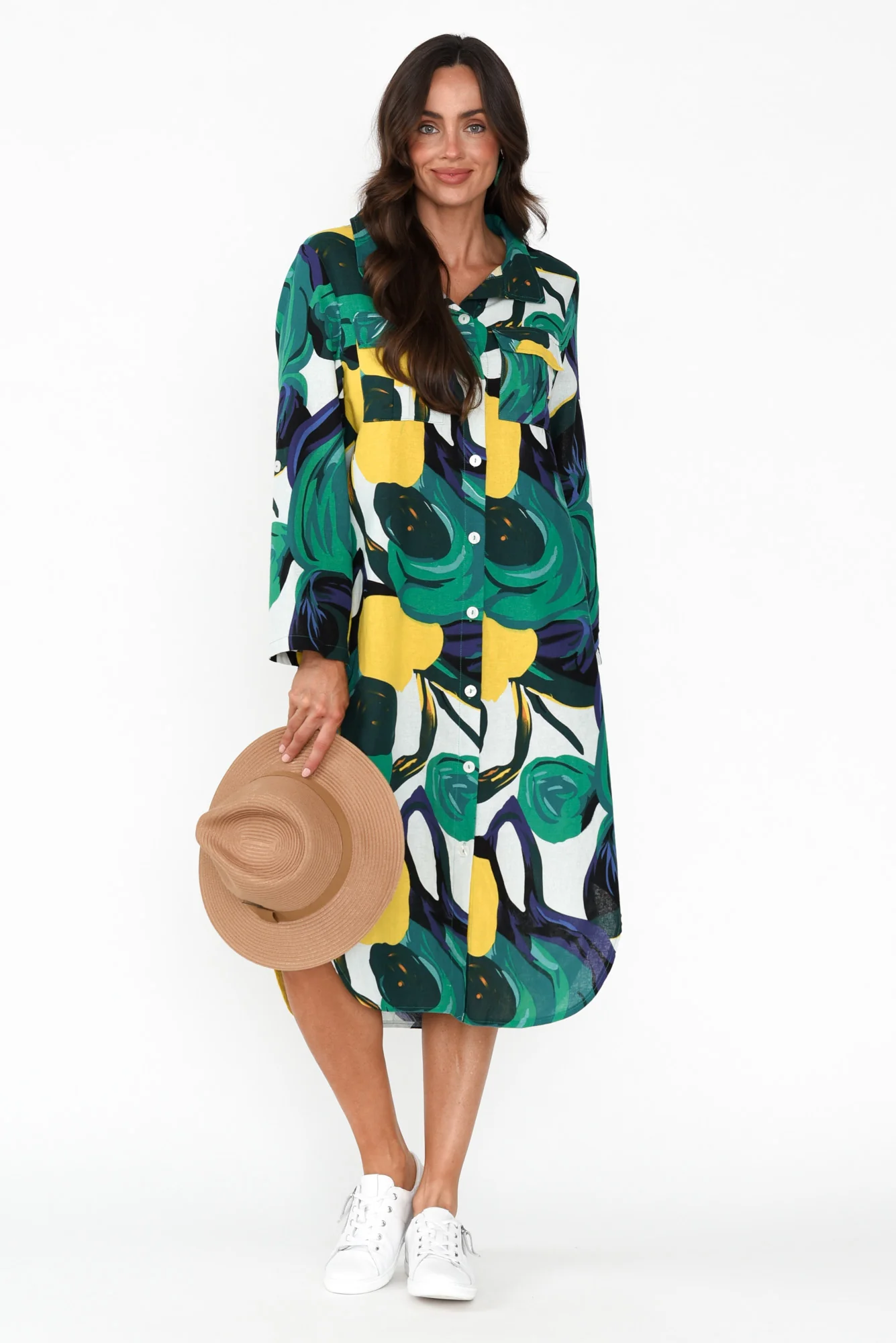 Kisley Green Mosaic Cotton Linen Dress