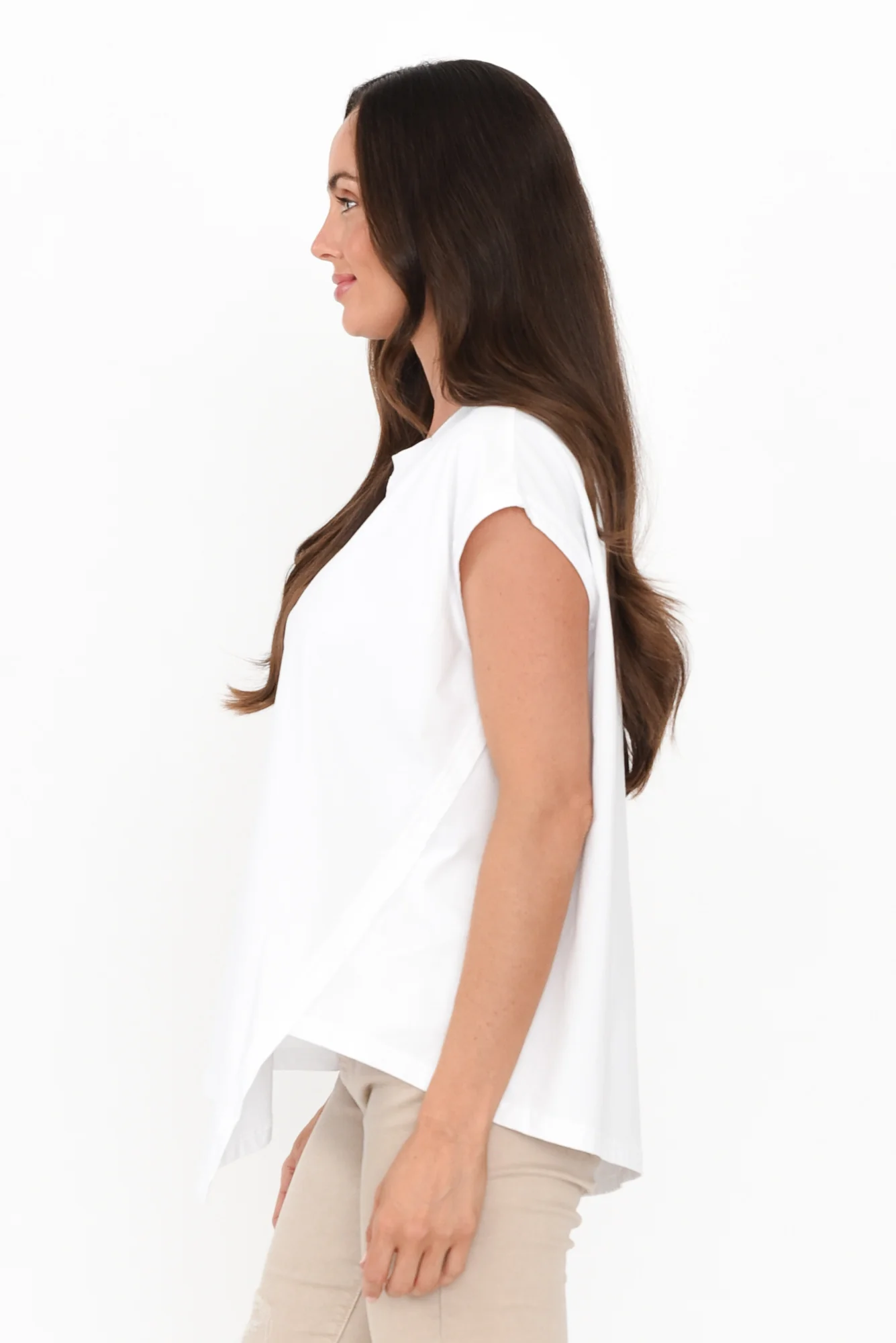 Dione White Cotton Blend Asymmetric Top
