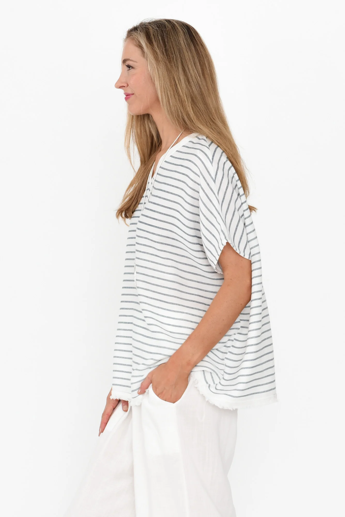Hanley White Stripe Linen Blend Top