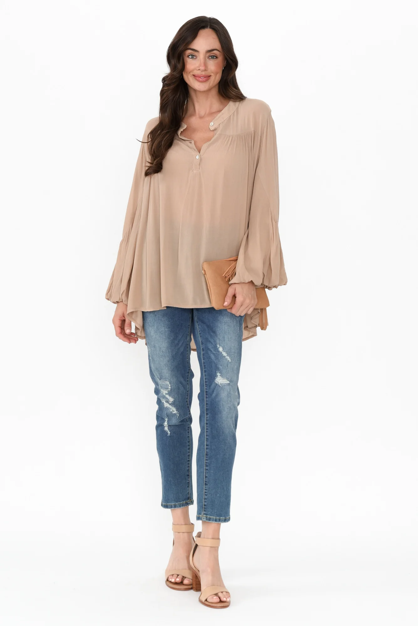 Bisa Beige Button Blouse