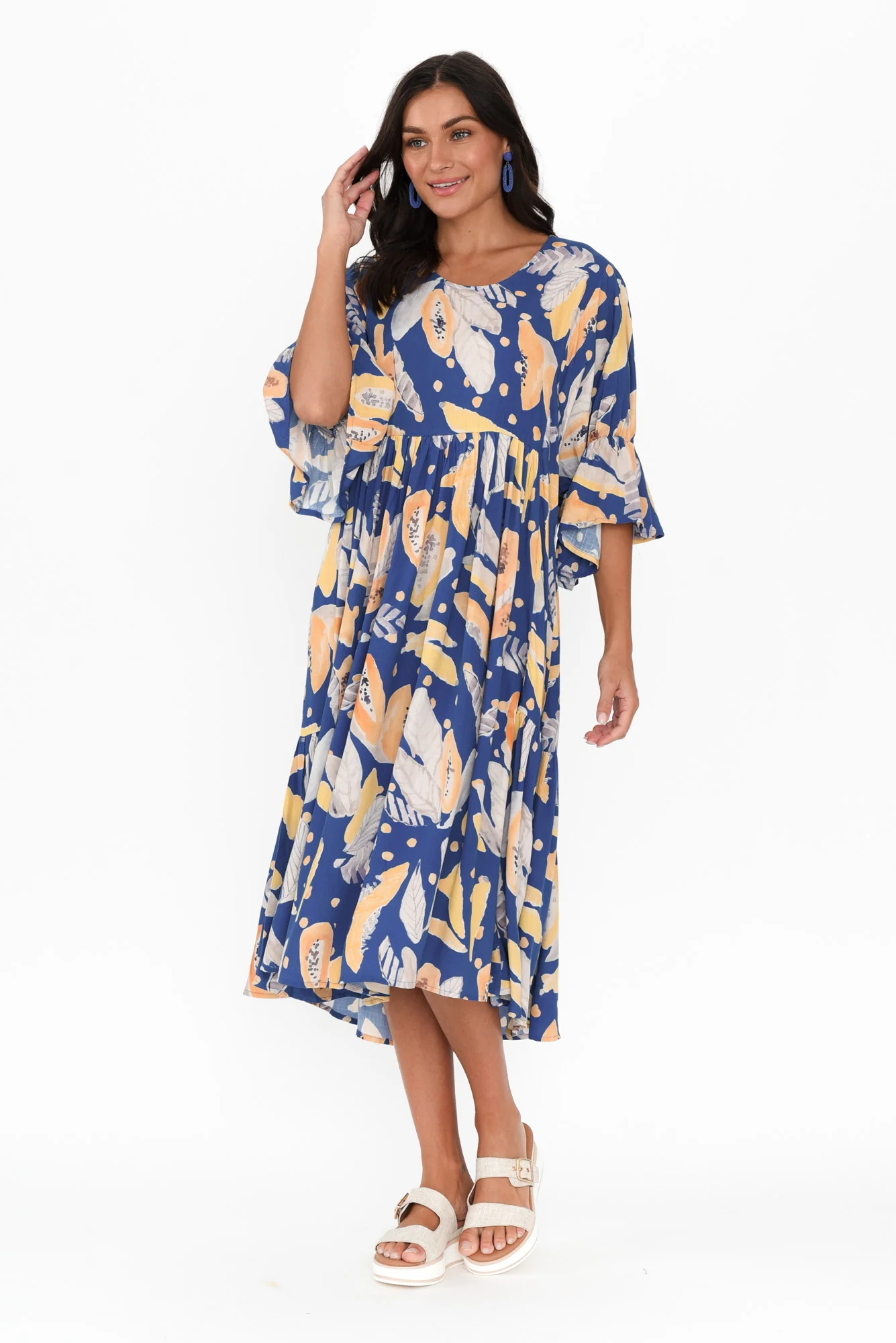 Ivana Blue Fruity Frill Sleeve Dress
