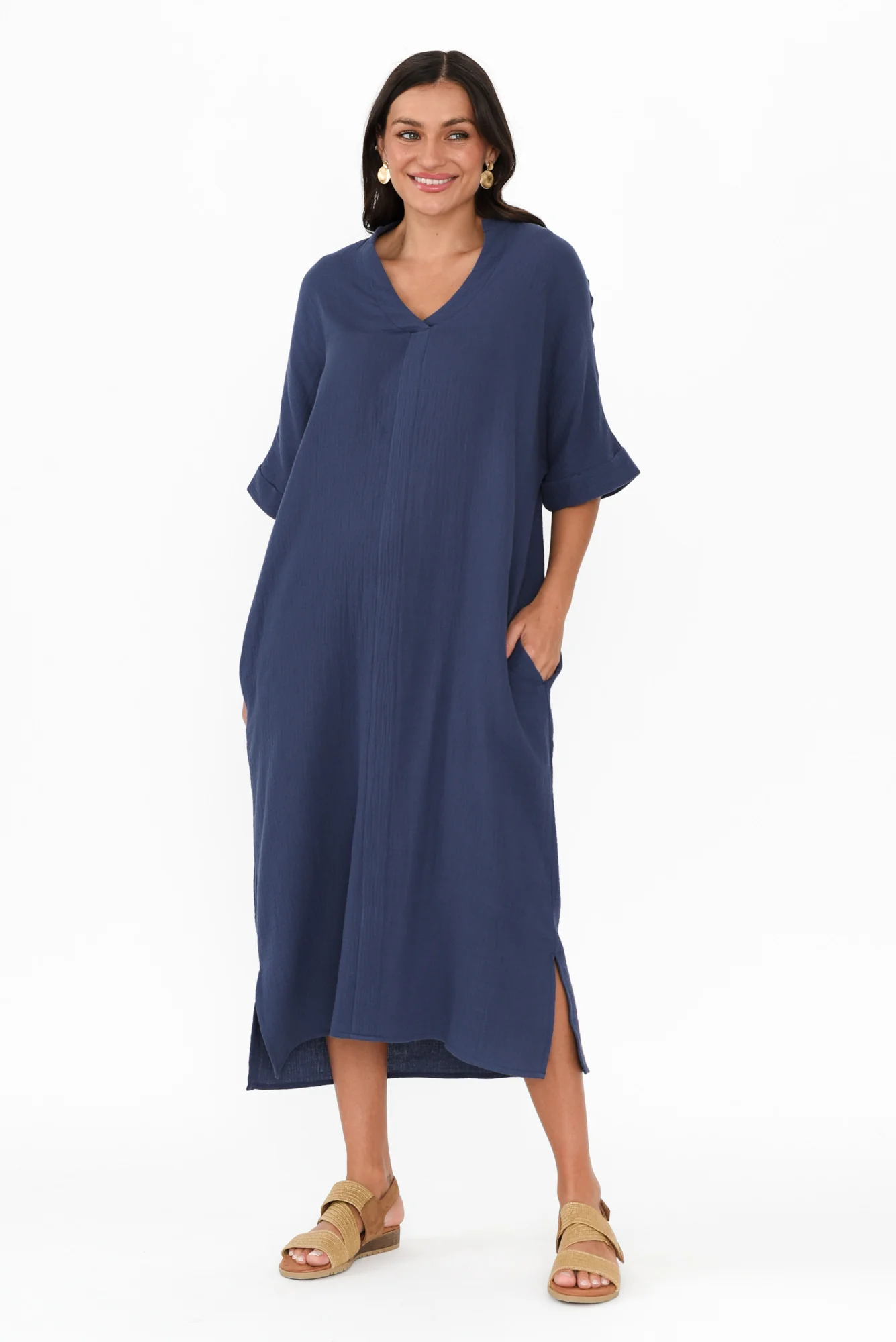 Juniper Navy Cotton Cheesecloth Dress