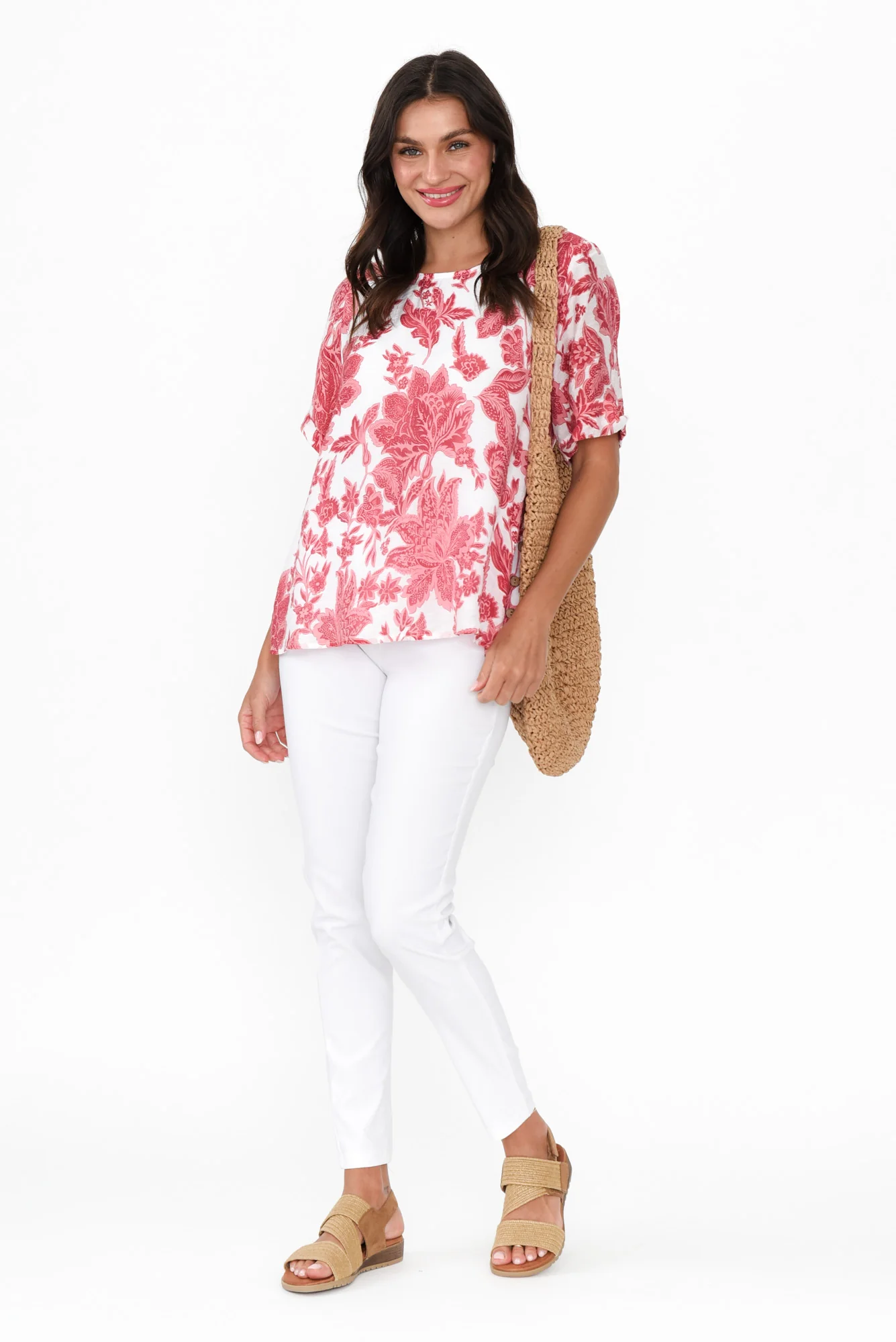 Perry Red Floral Button Top