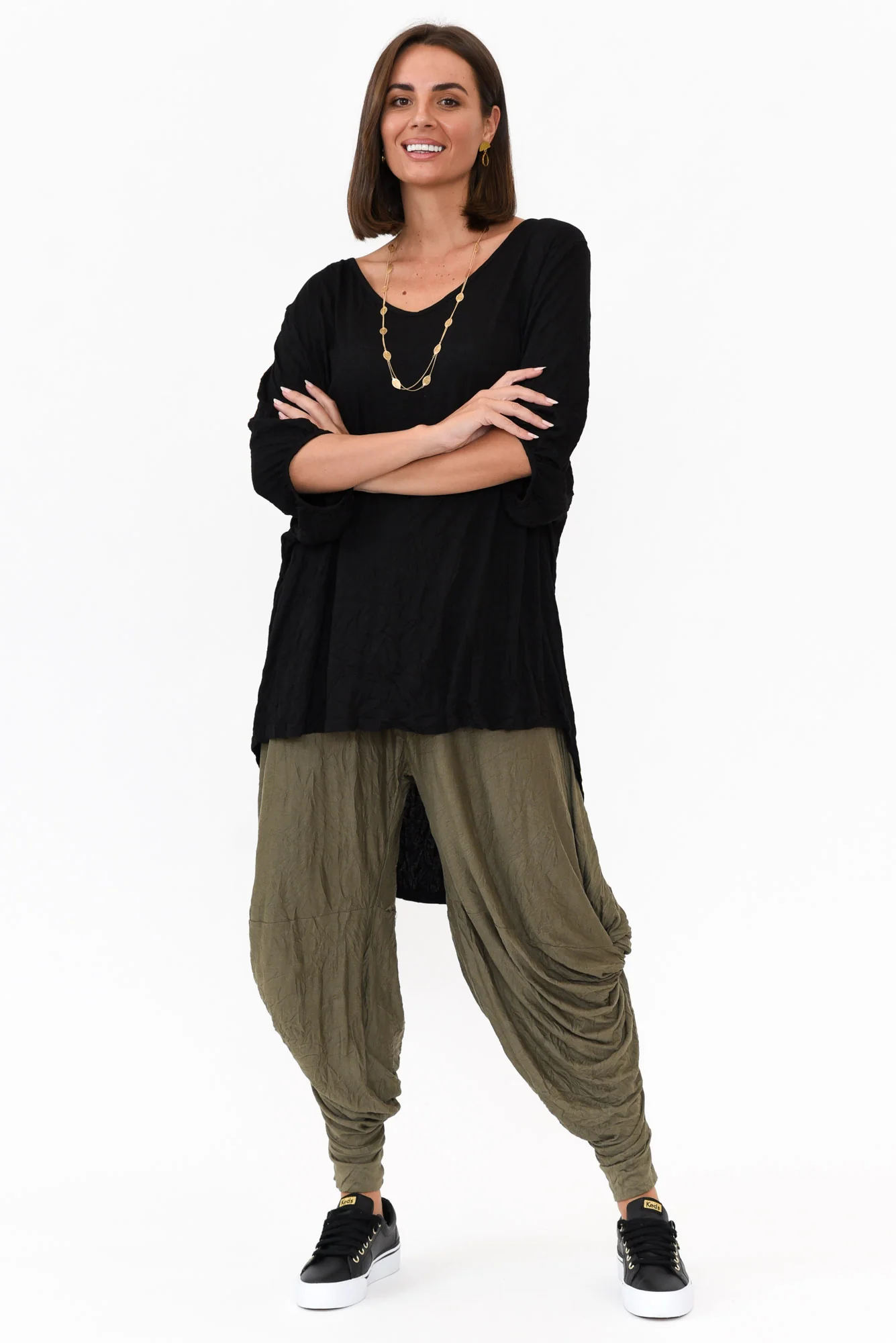 Khaki Crinkle Cotton Cloud Pants