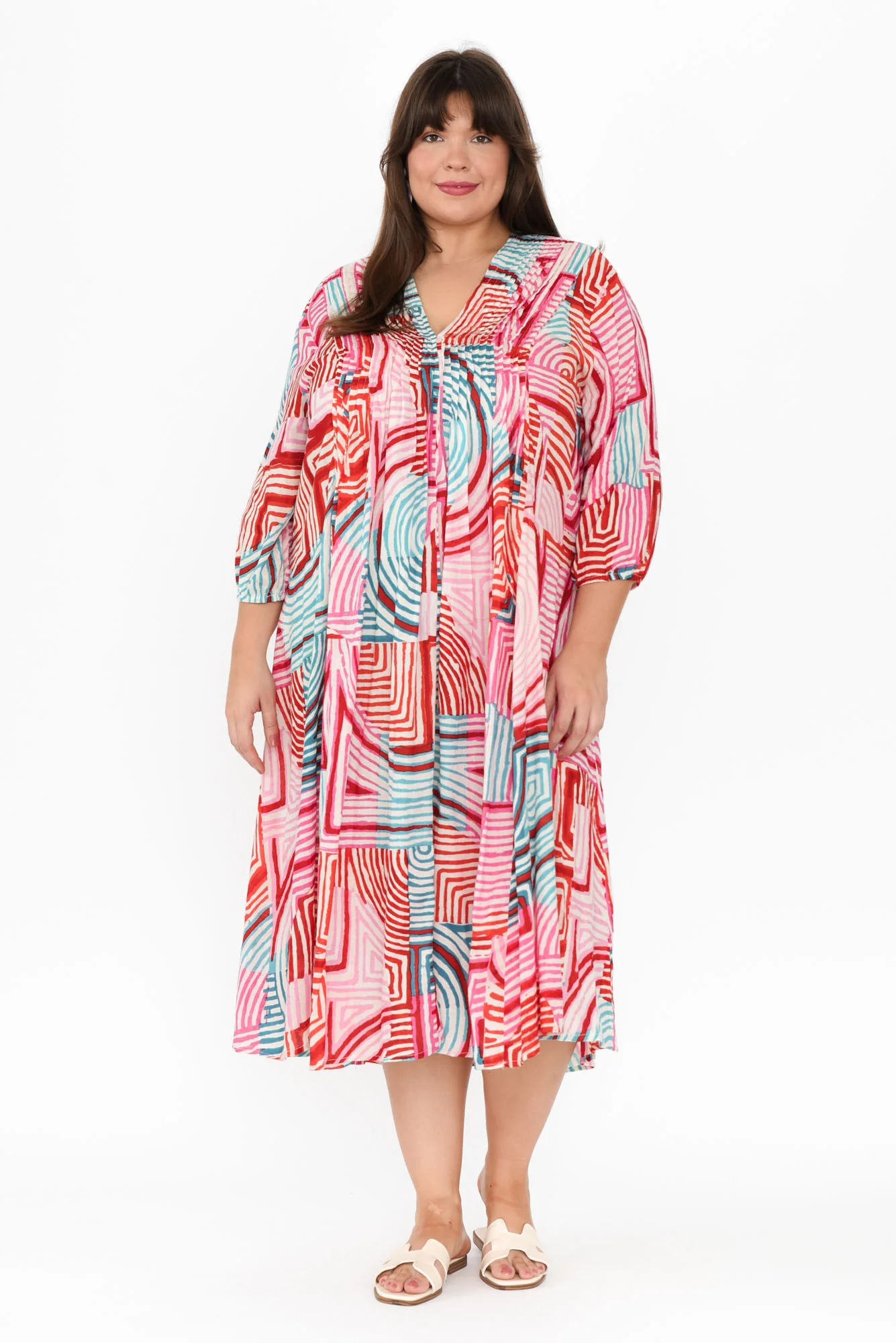 Fria Pink Geo Cotton Dress