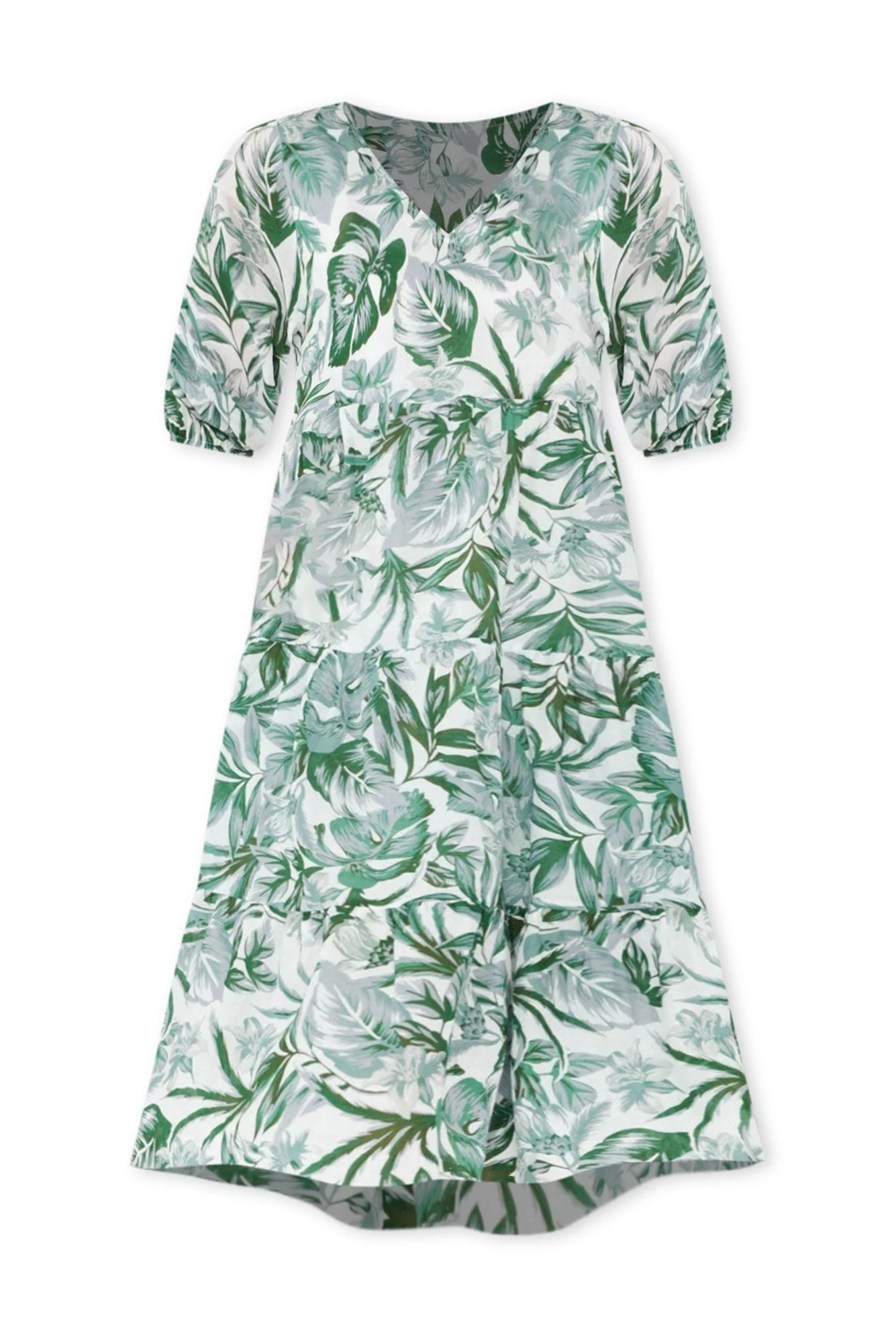 Cecca Green Floral Cotton Tier Dress