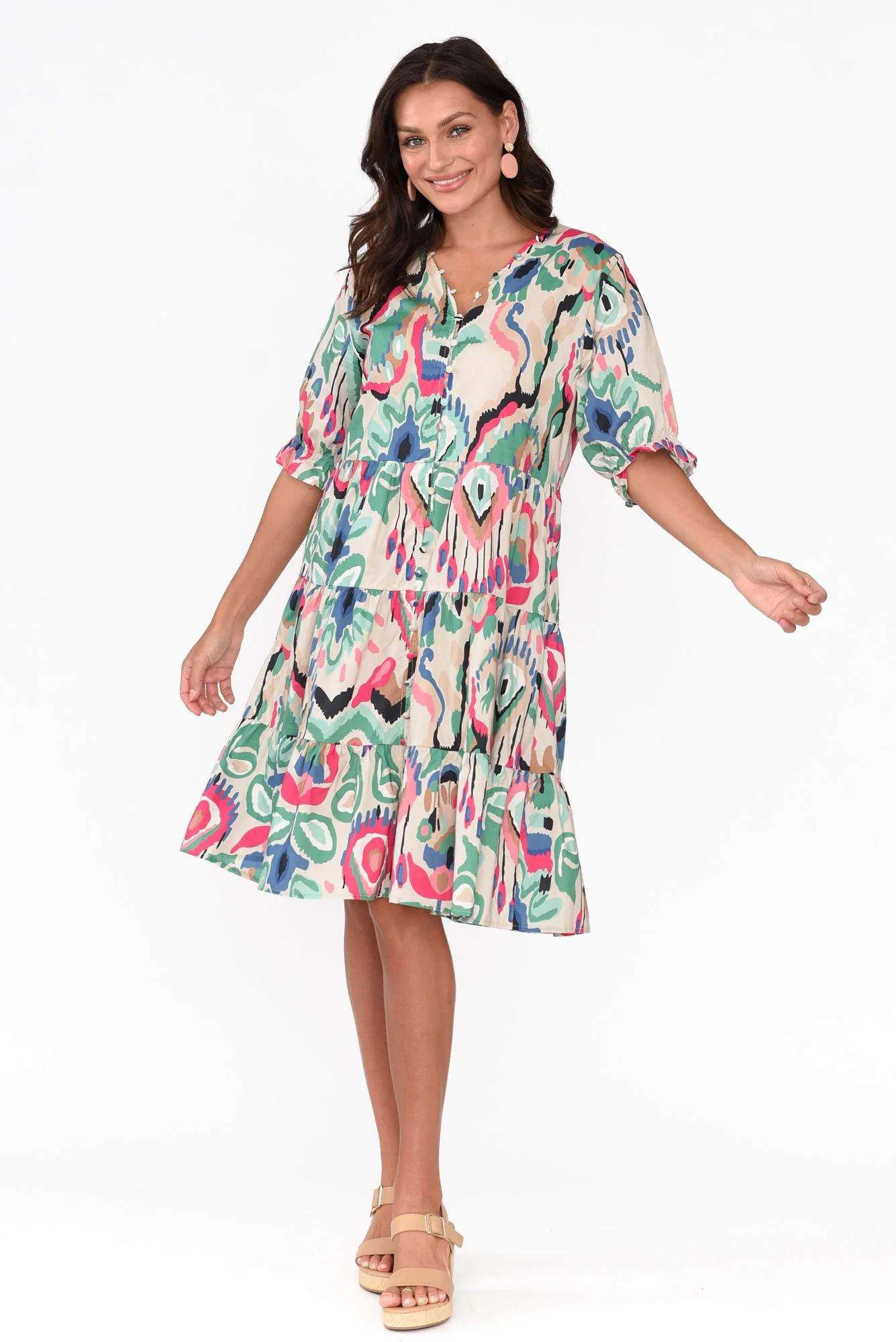 Anielle Aqua Abstract Tier Dress