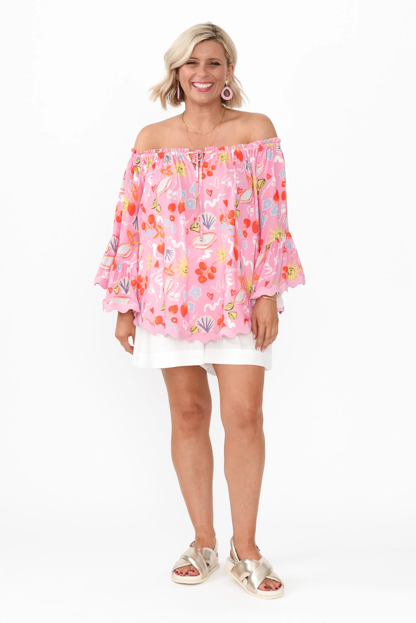 Bianco Pink Abstract Trim Top