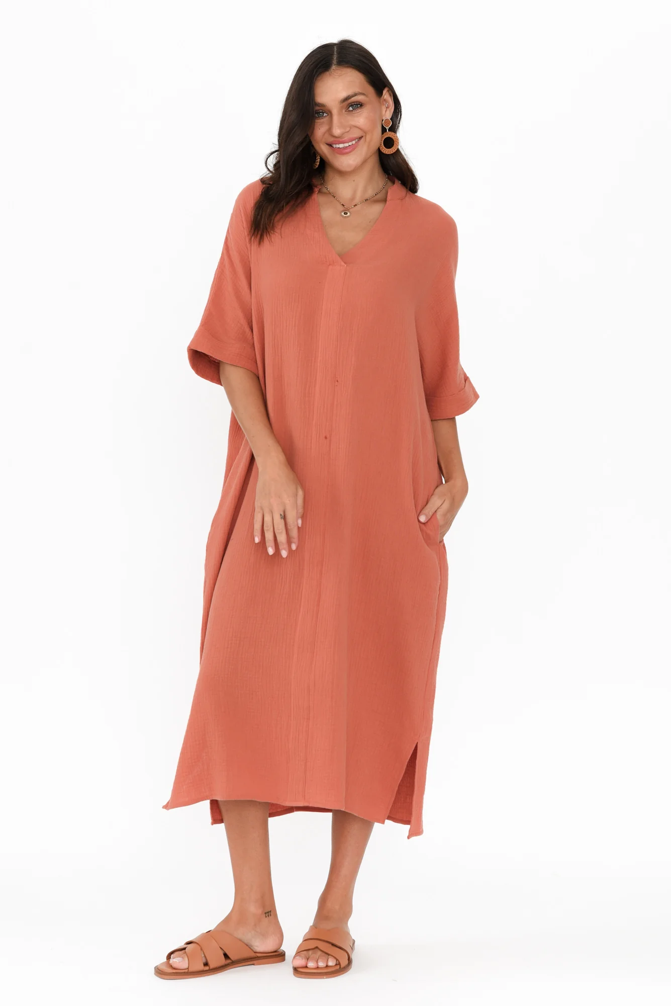 Juniper Rust Cotton Cheesecloth Dress