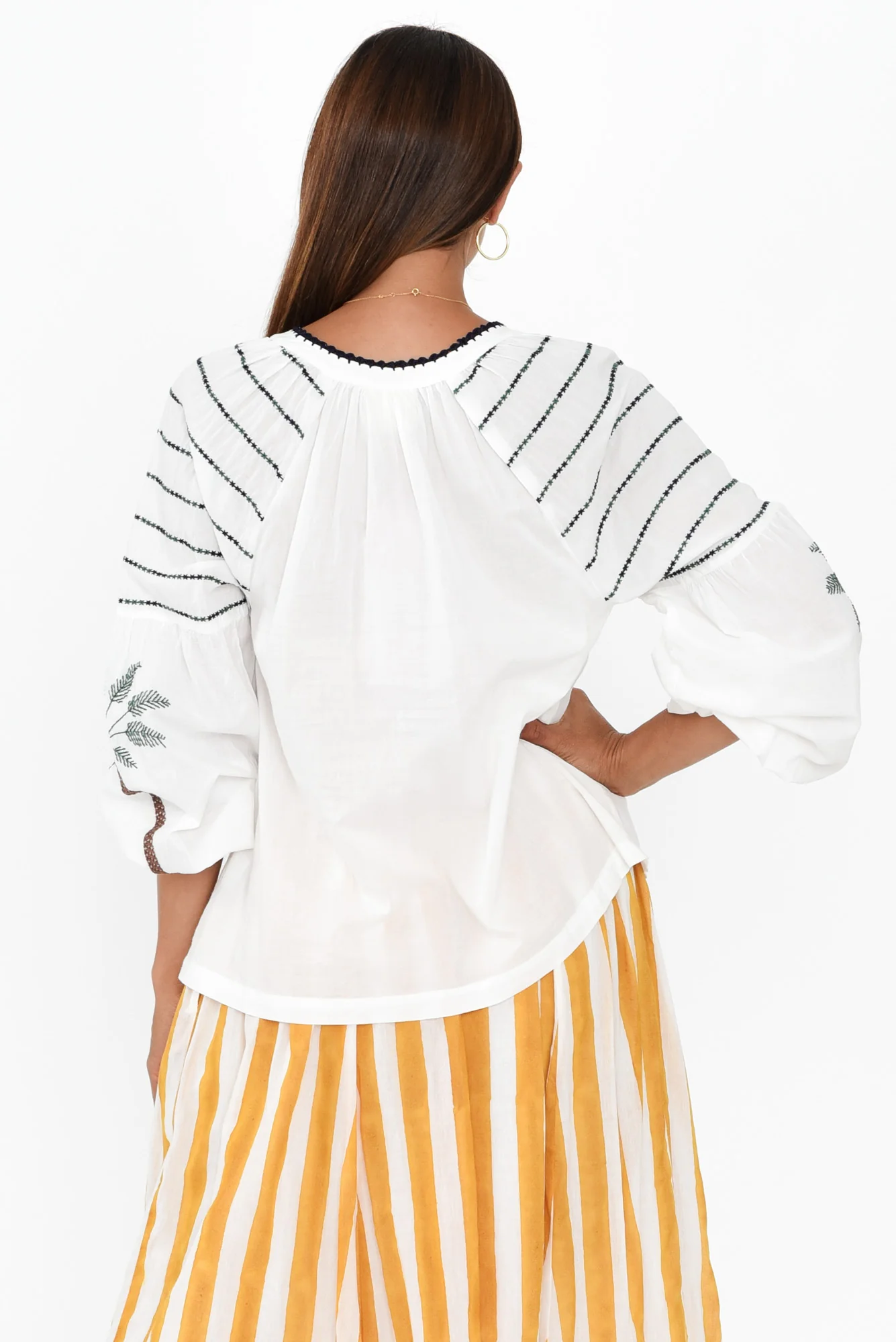 Elger White Palm Embroidered Cotton Shirt