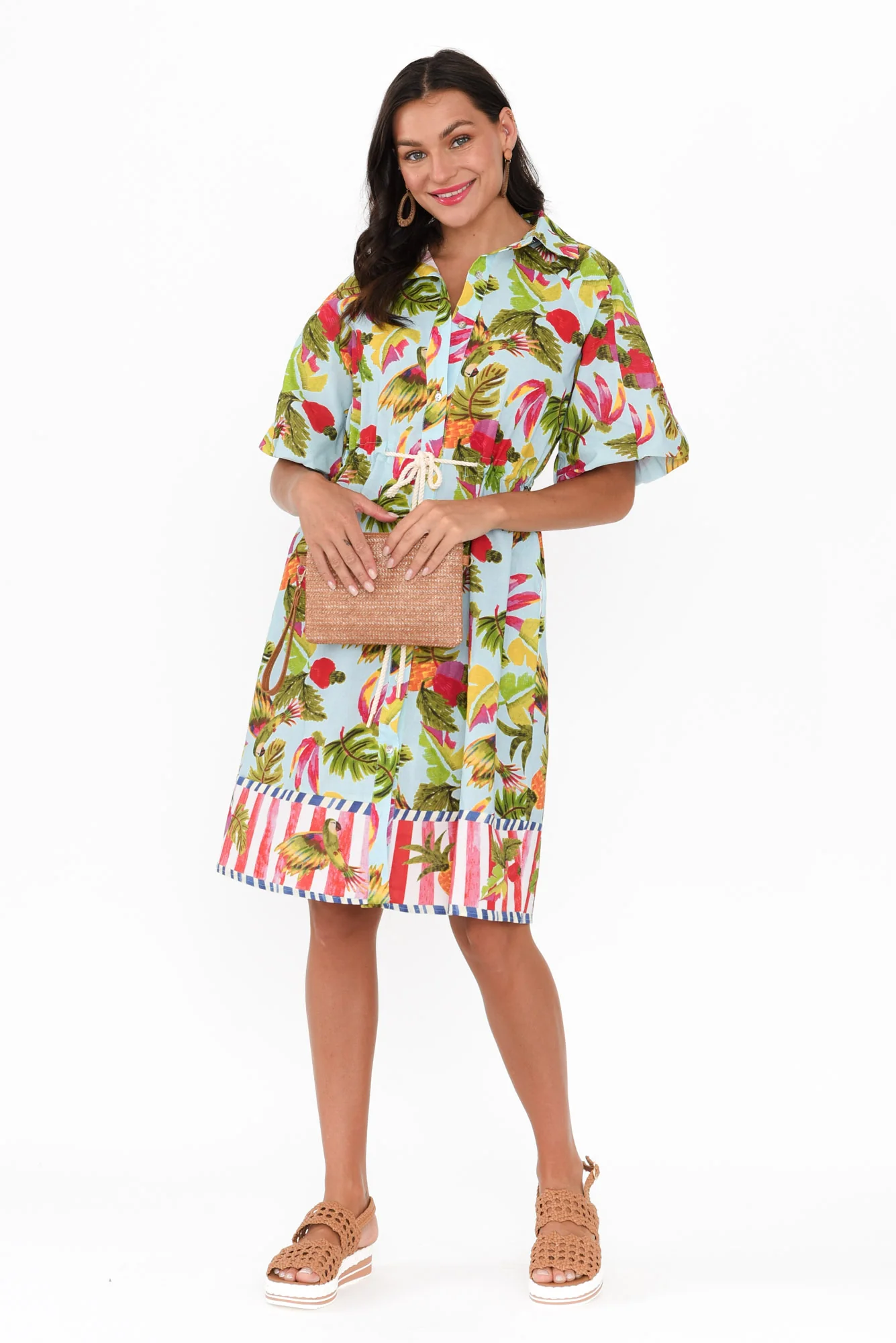 Kumo Blue Tropical Linen Cotton Dress