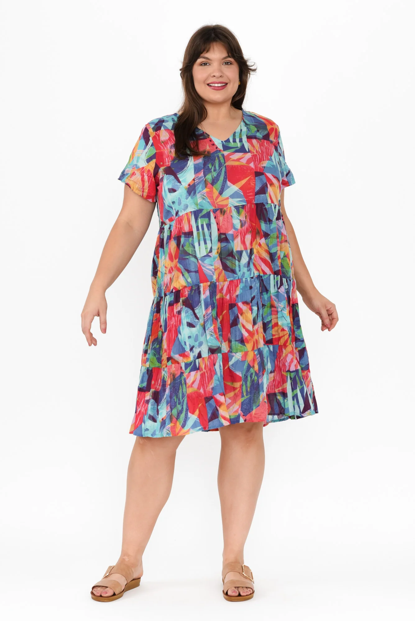 Lania Turquoise Garden Crinkle Cotton Dress