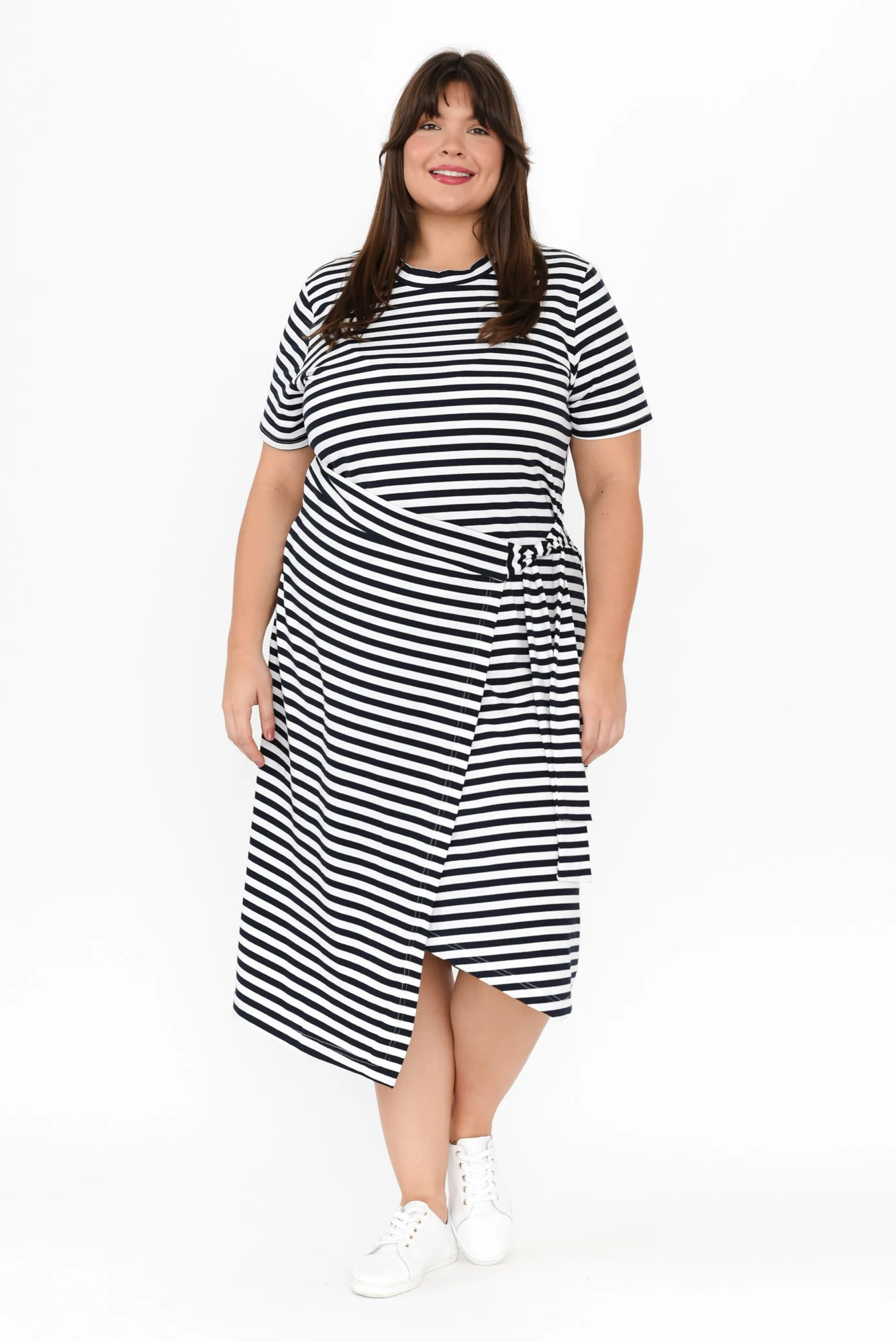 Georgie Navy Stripe Wrap Cotton Tee Dress