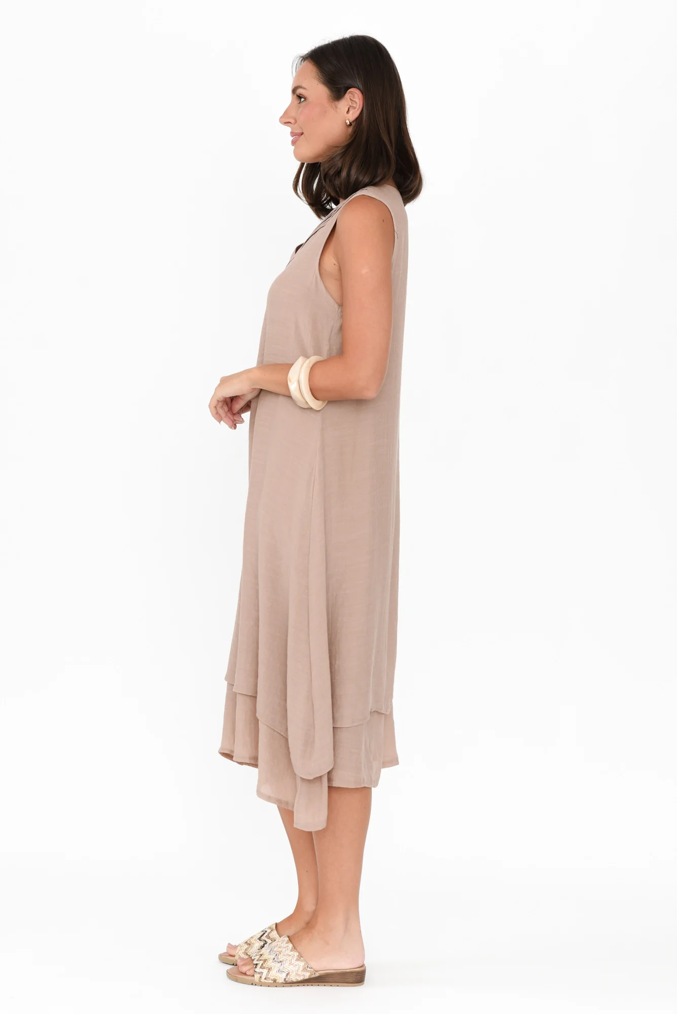 Gutha Beige Cotton Blend Layer Dress