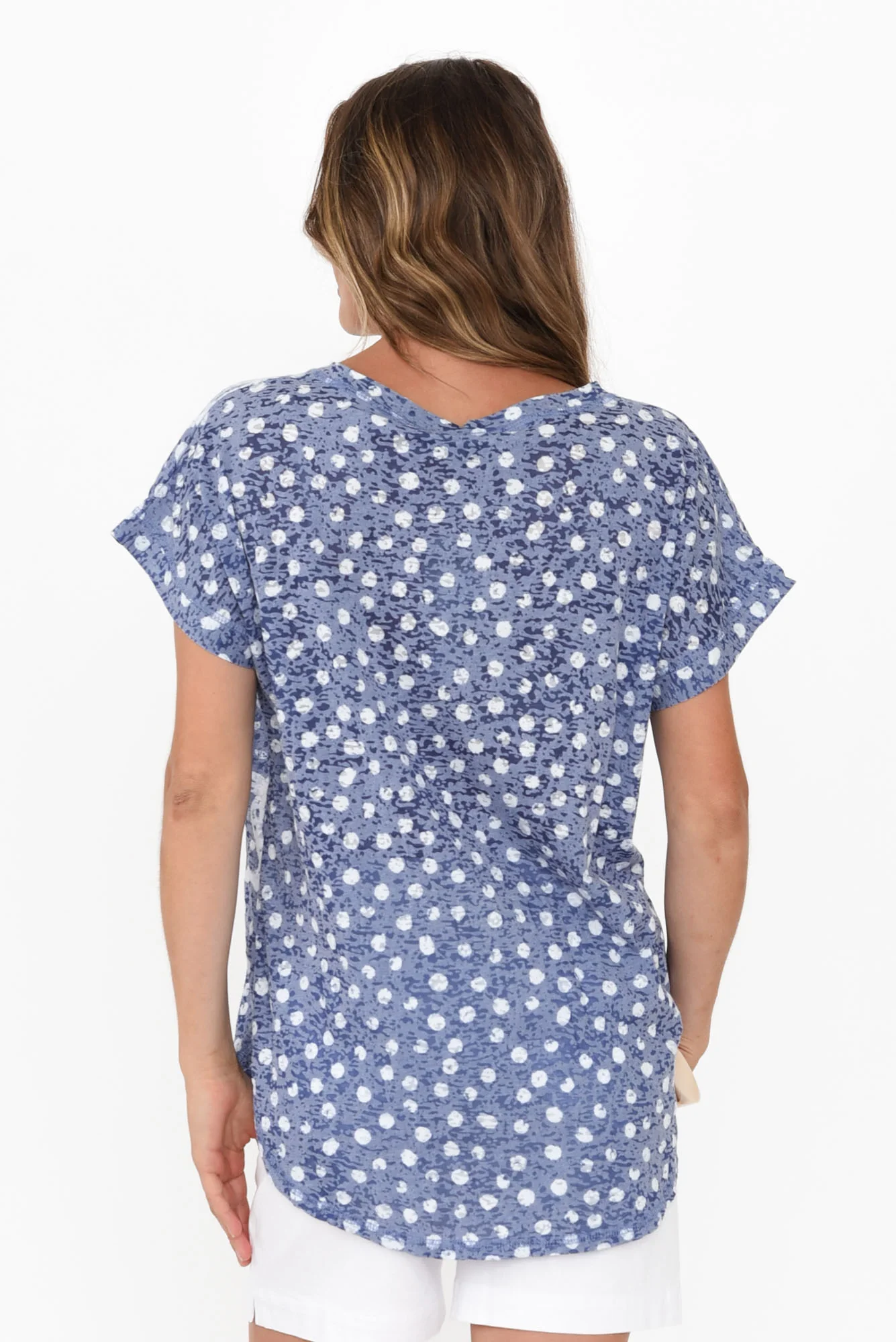 Inaya Blue Spot Cotton Blend Top