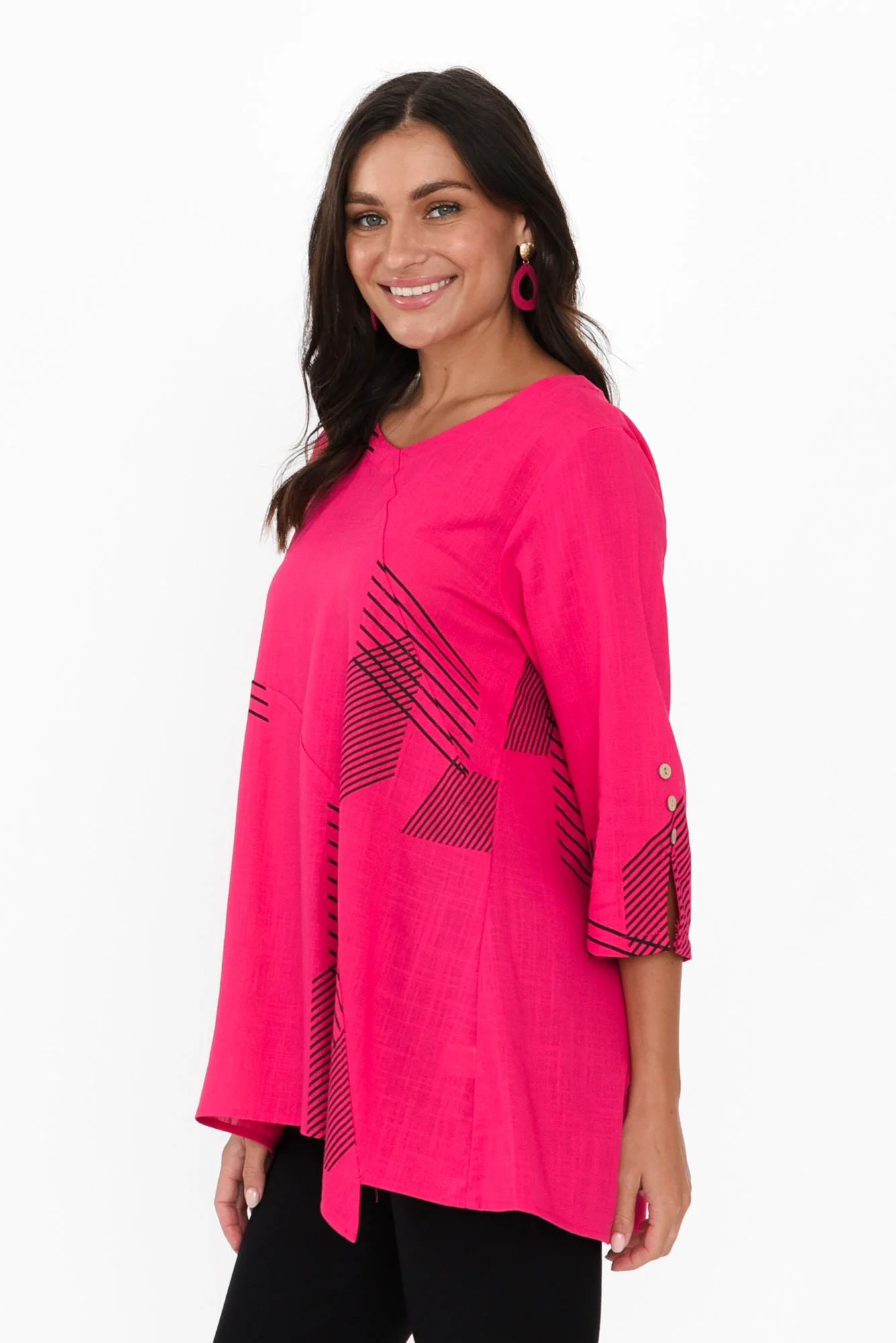 Dina Fuchsia Geo Linen Cotton Top