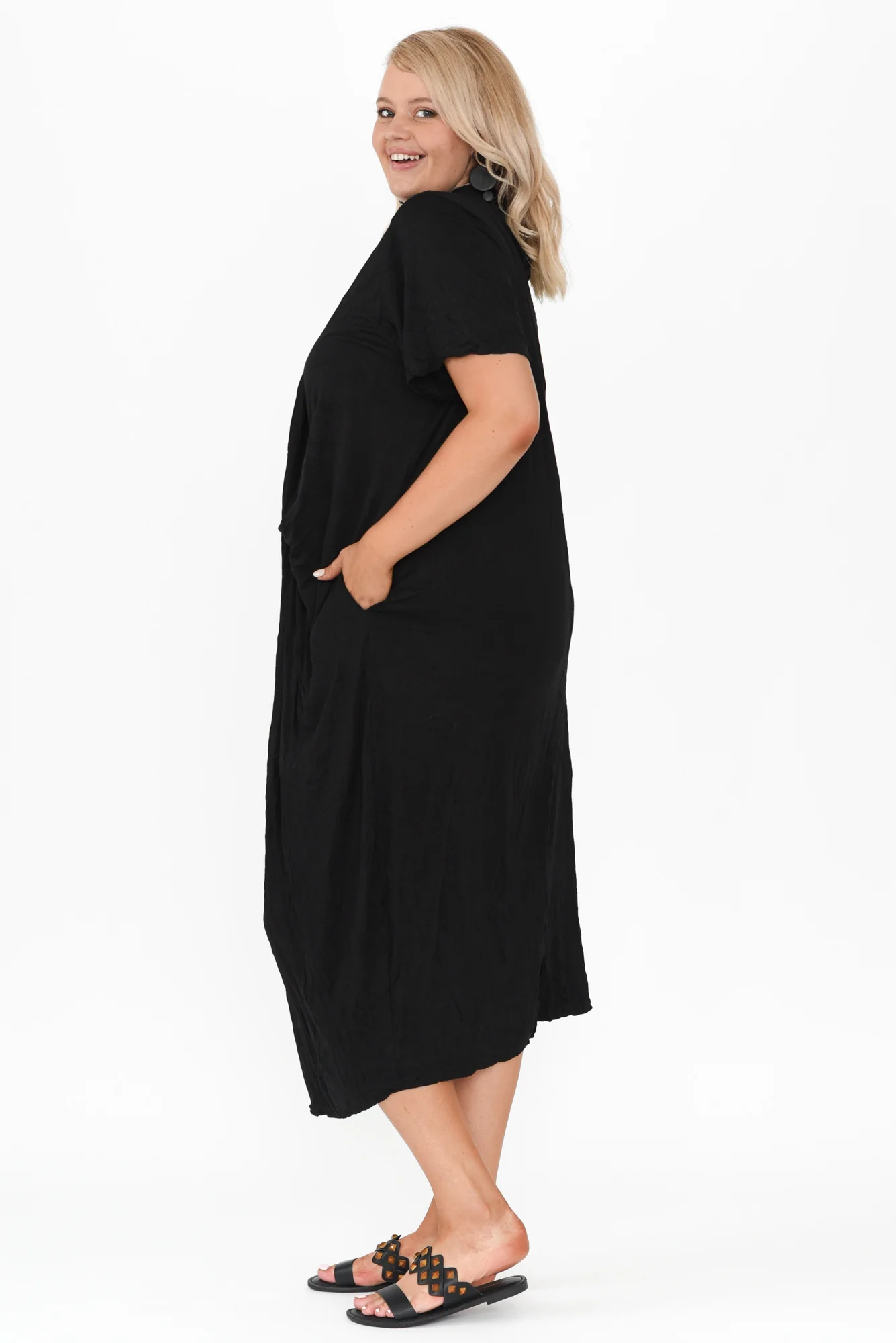 Kensley Black Crossover Cotton Dress