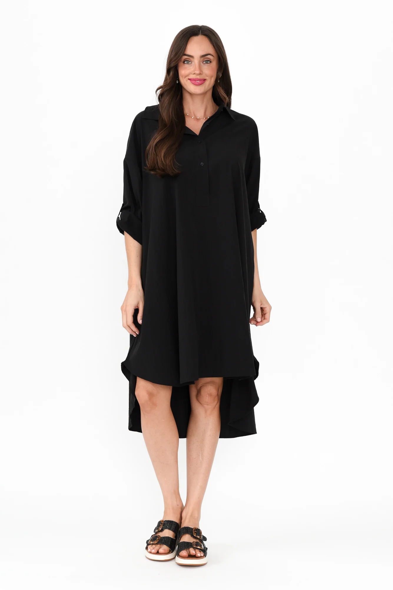 Kasia Black Collared Shirt Dress