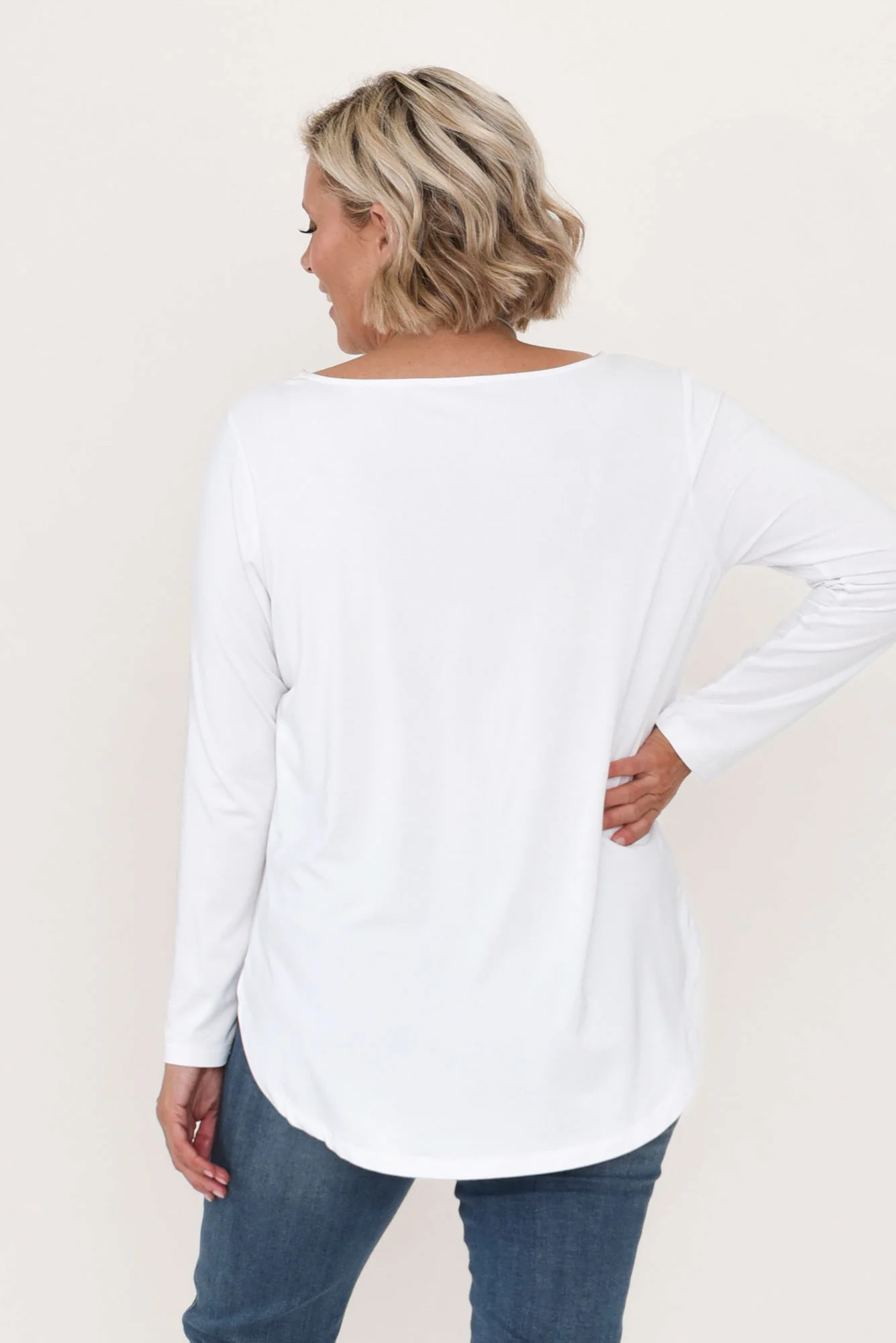 Adele White Long Sleeve Bamboo Tee