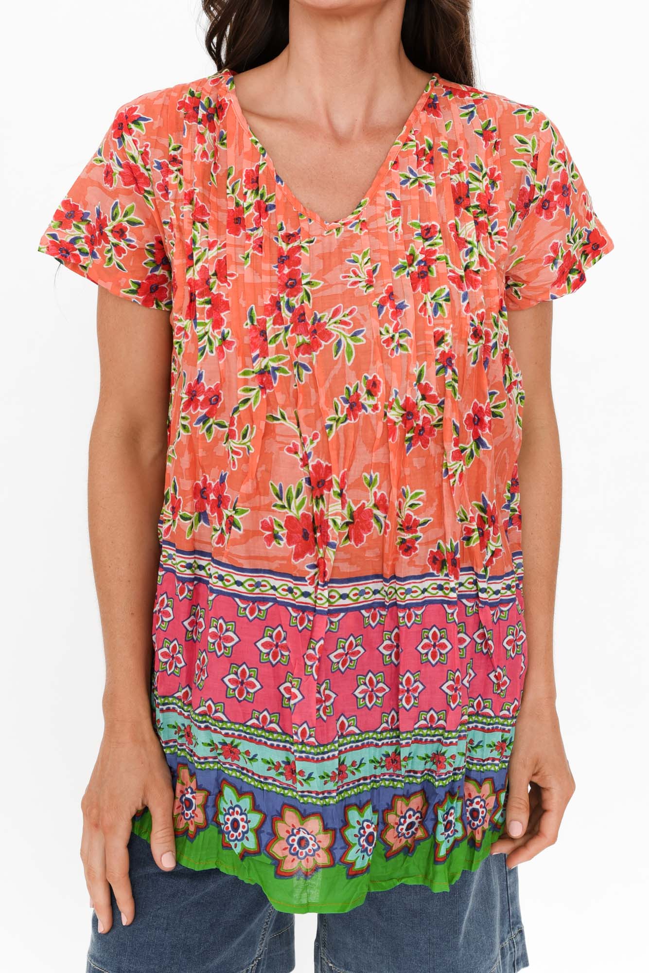Fia Blush Floral Crinkle Cotton Top