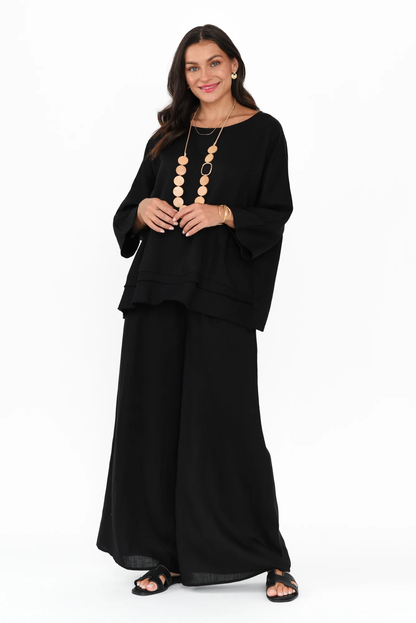 Johanna Black Linen Blend Top