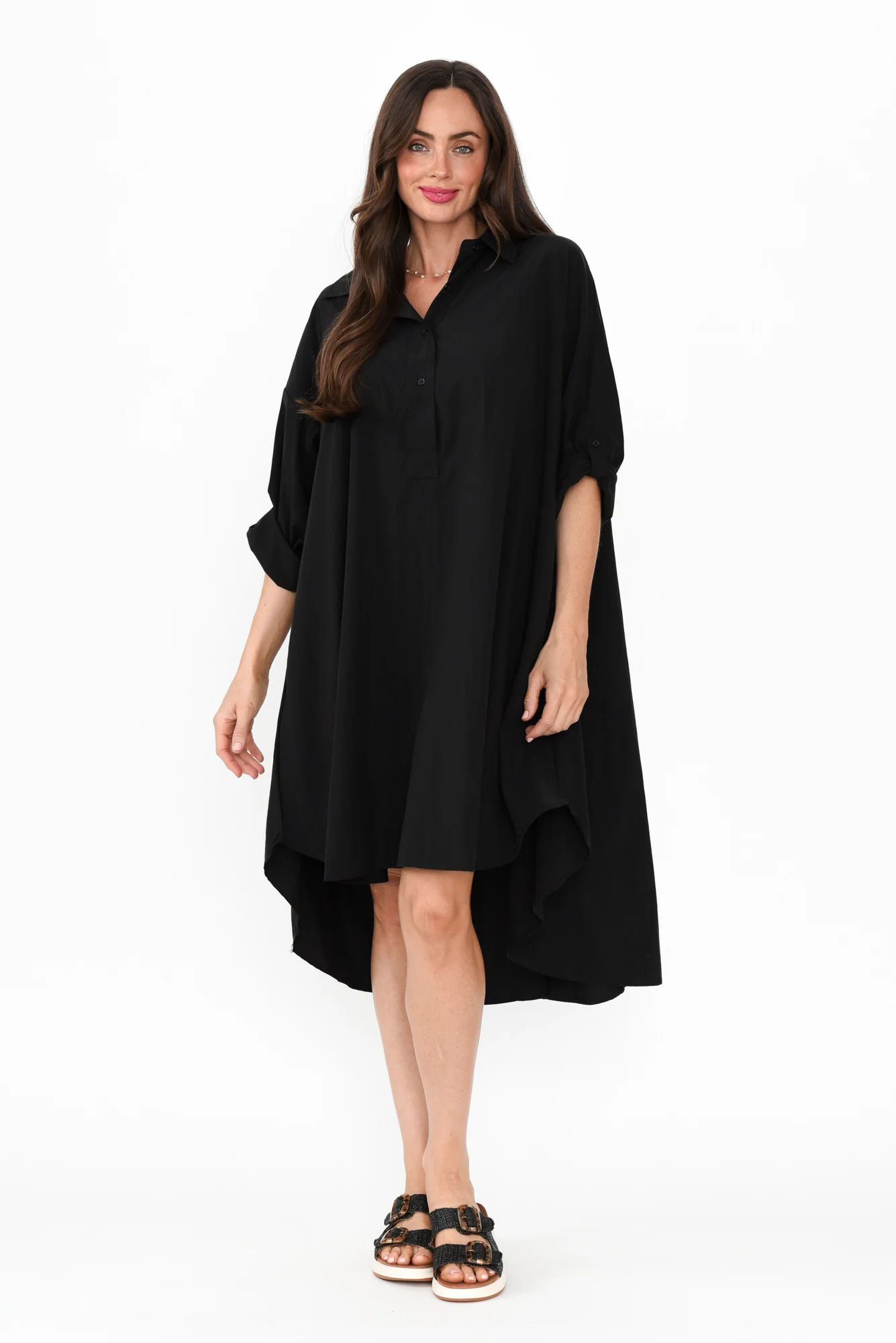 Kasia Black Collared Shirt Dress