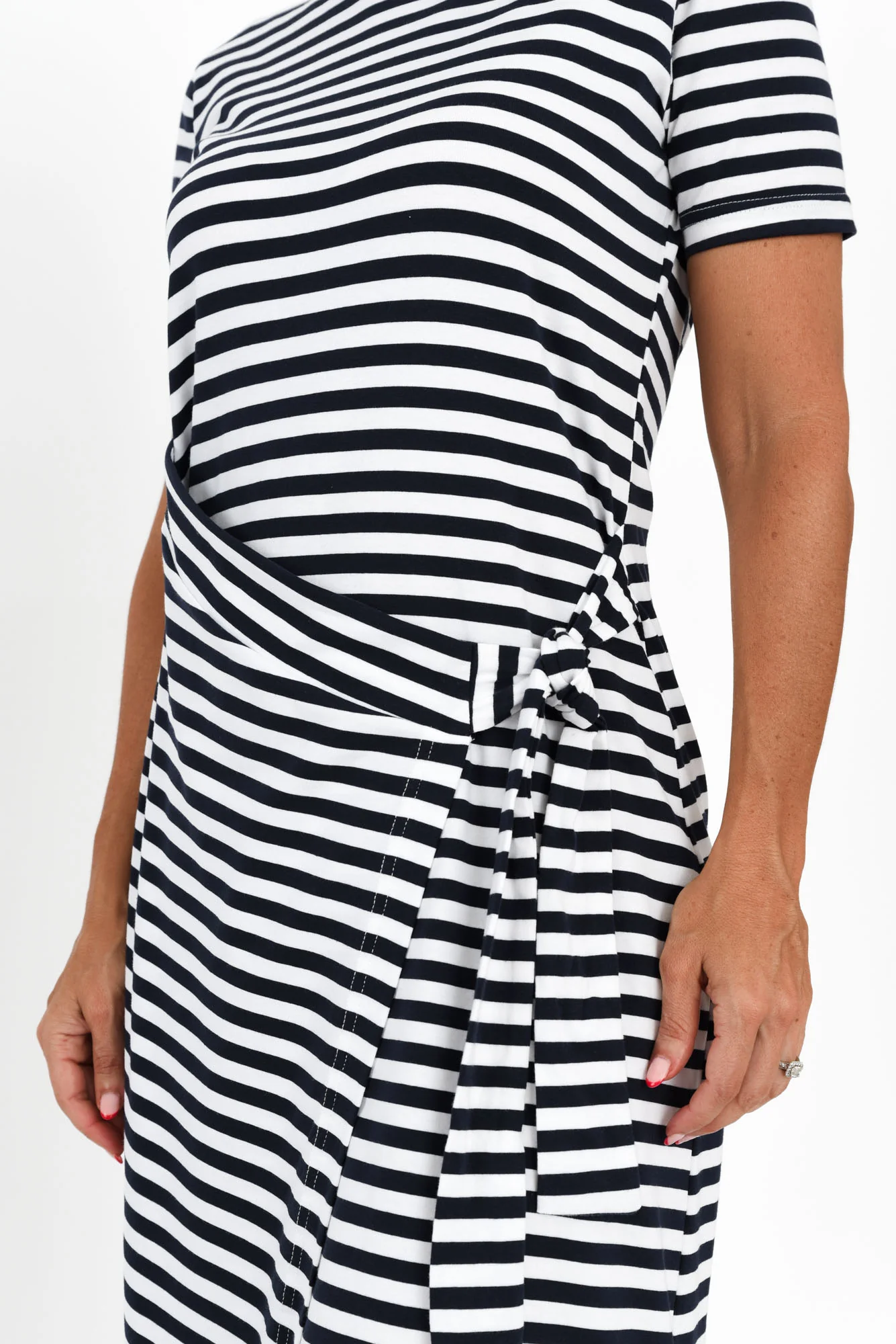 Georgie Navy Stripe Wrap Cotton Tee Dress