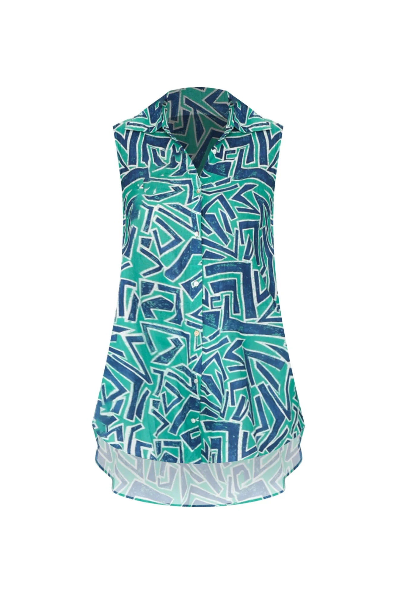 Ana Green Abstract Cotton Sleeveless Top