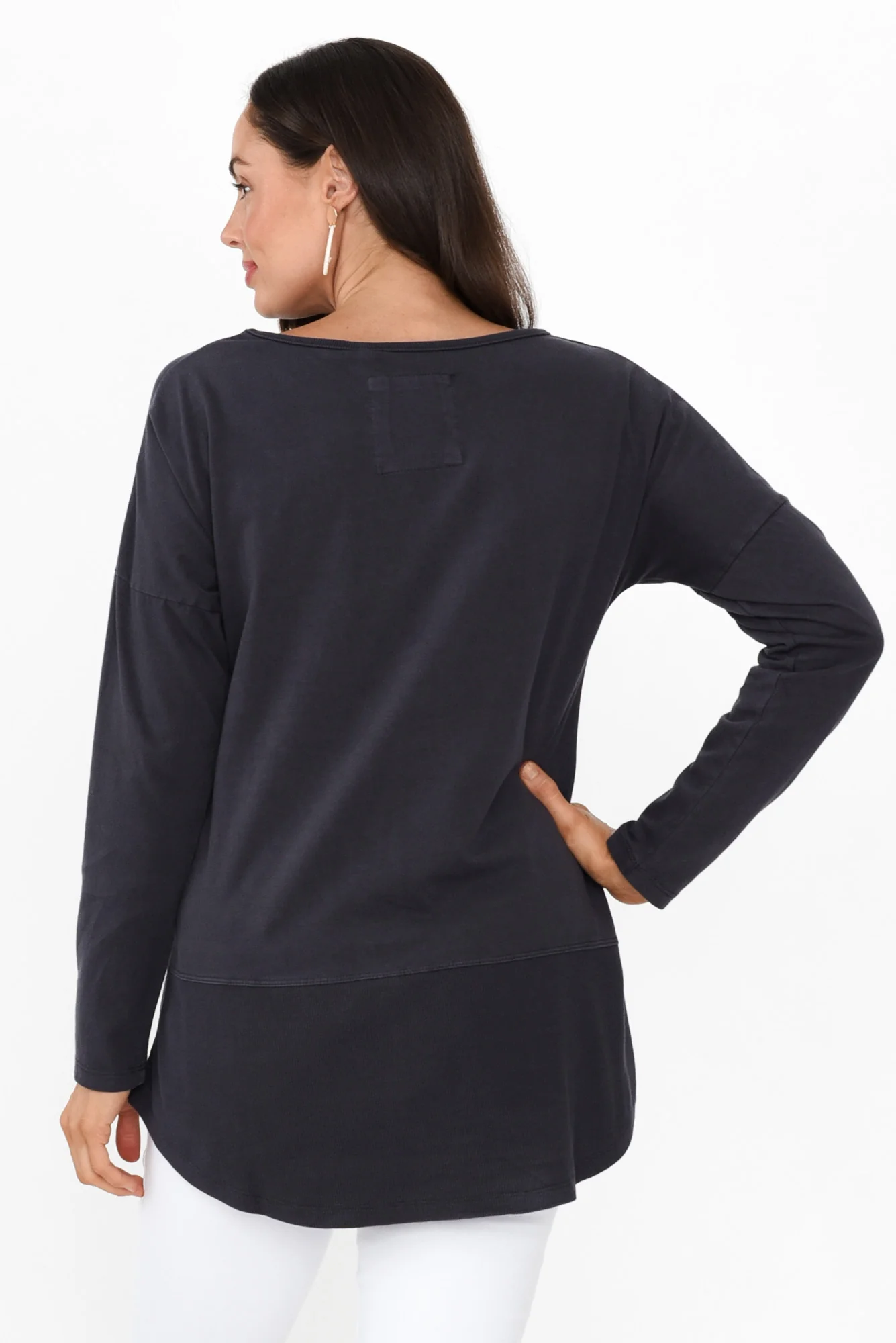 Fundamental Navy Cotton Rib Sleeved Top