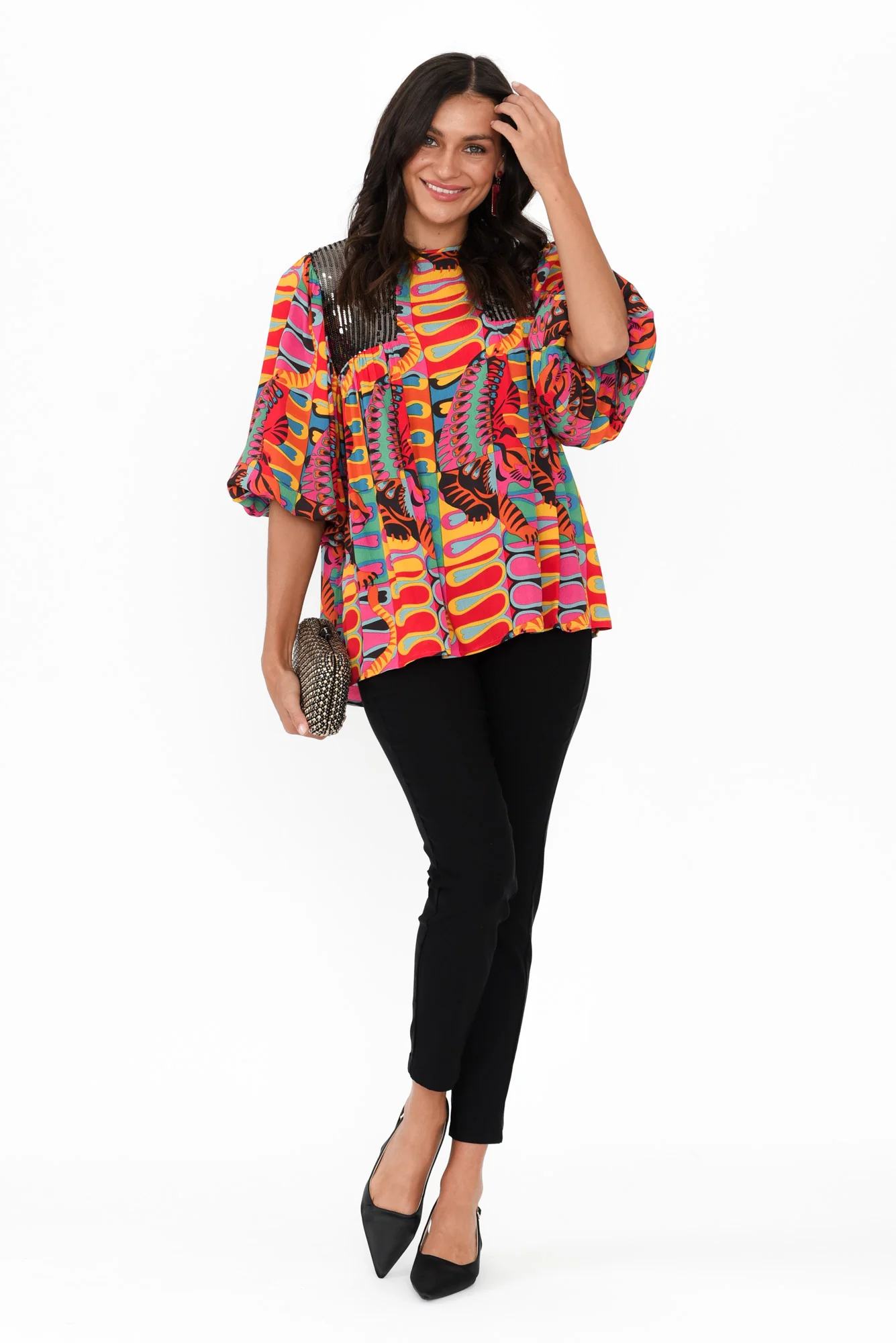 Lady Godiva Pink Abstract Sequin Blouse