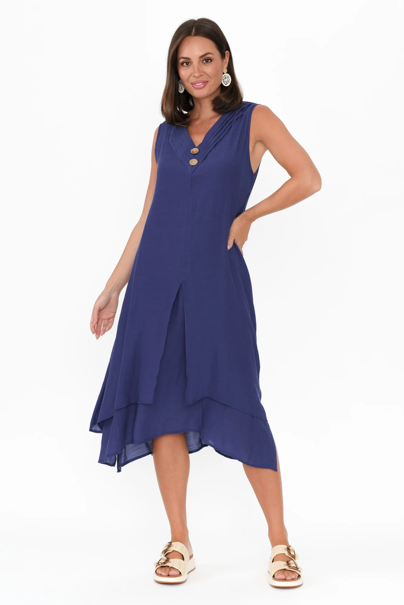 Gutha Cobalt Cotton Blend Layer Dress