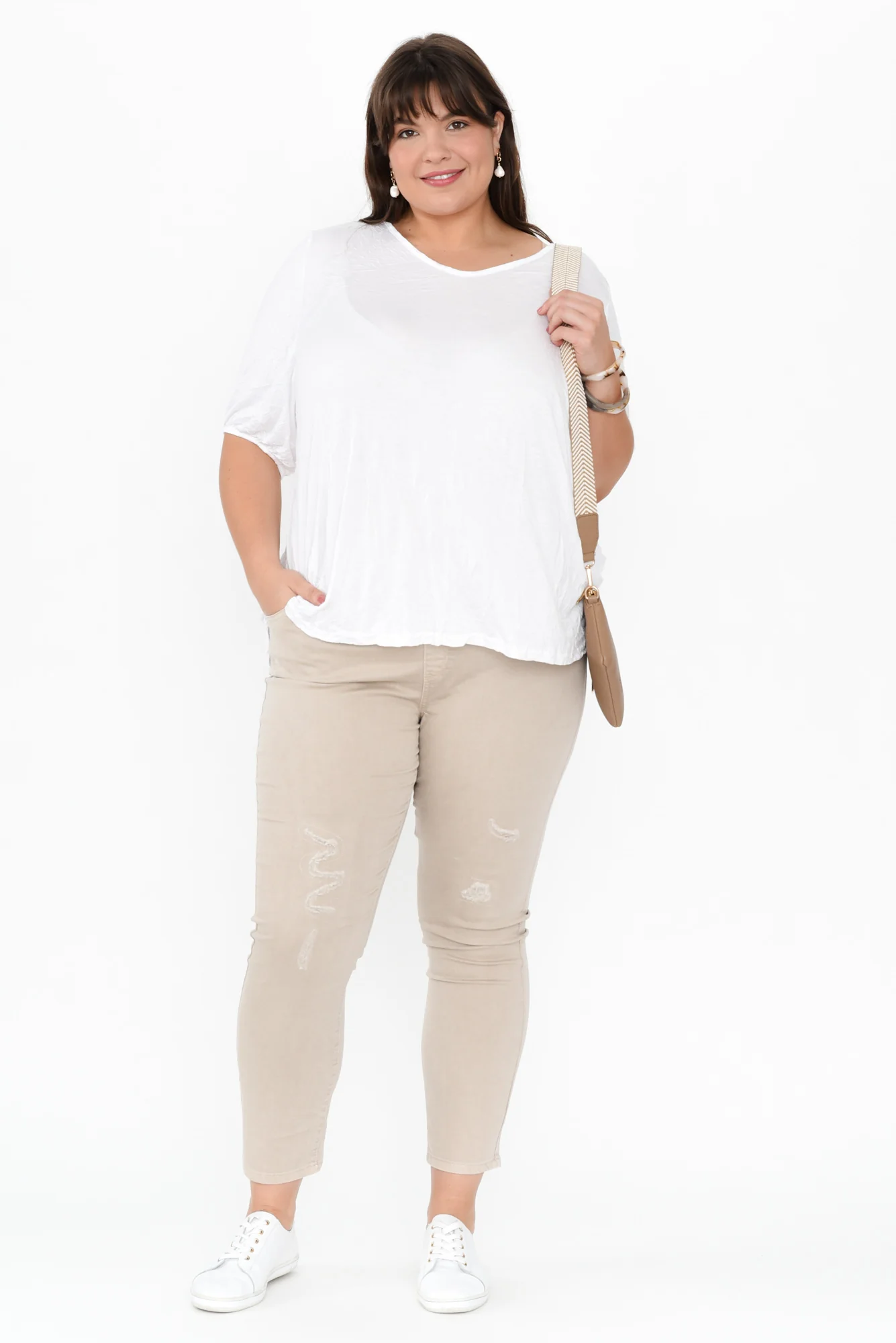 Agnes White Crinkle Cotton Hi Lo Top