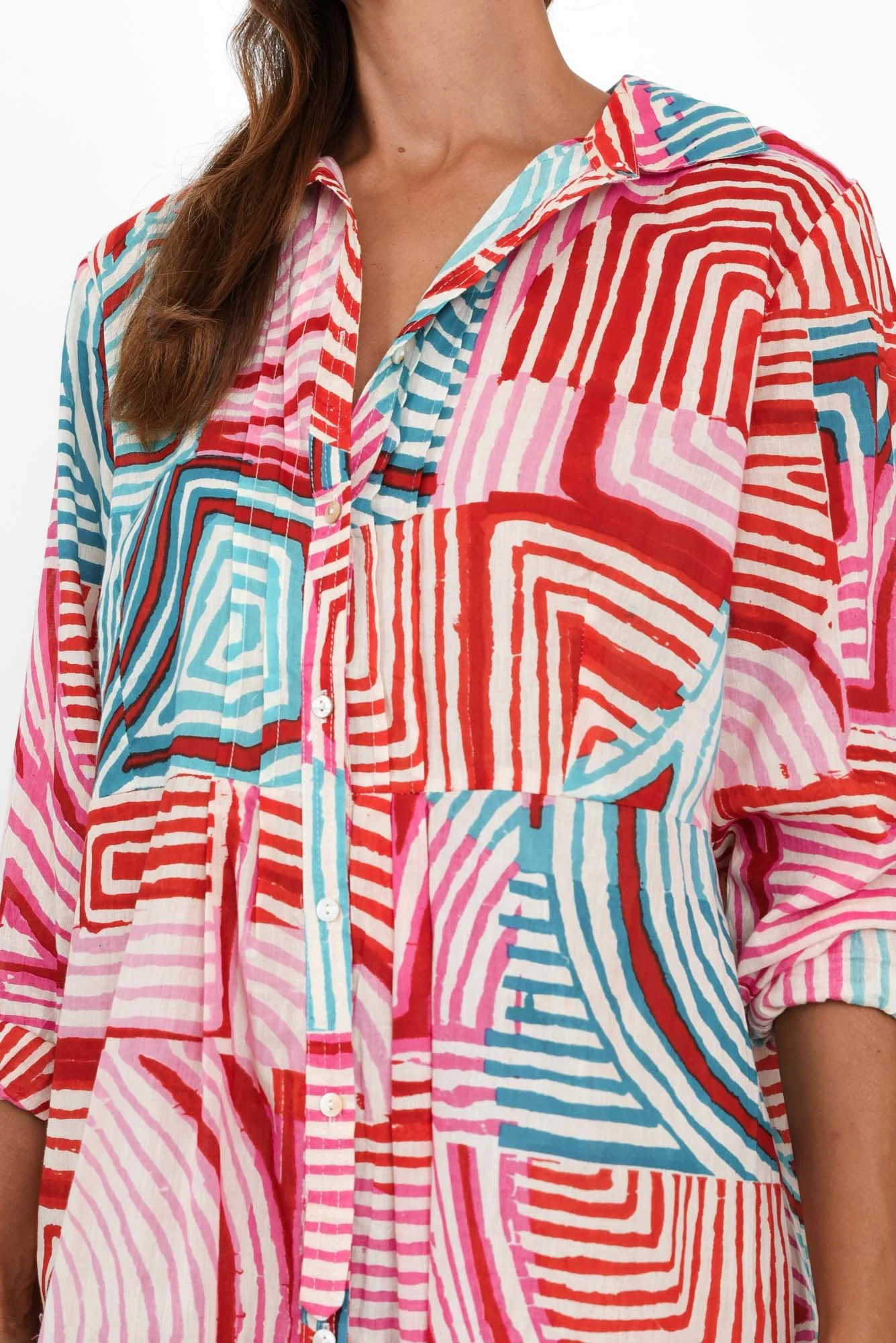 Maya Pink Geo Cotton Shirt Dress