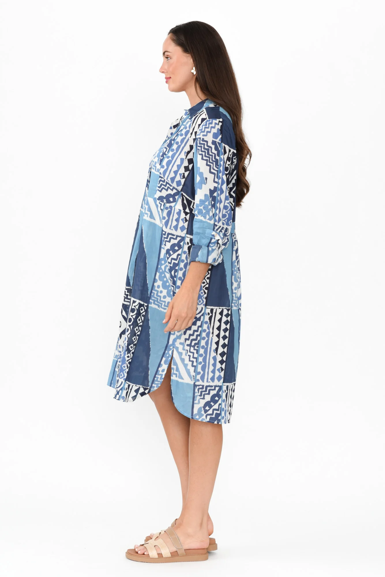 Maya Blue Motif Cotton Shirt Dress