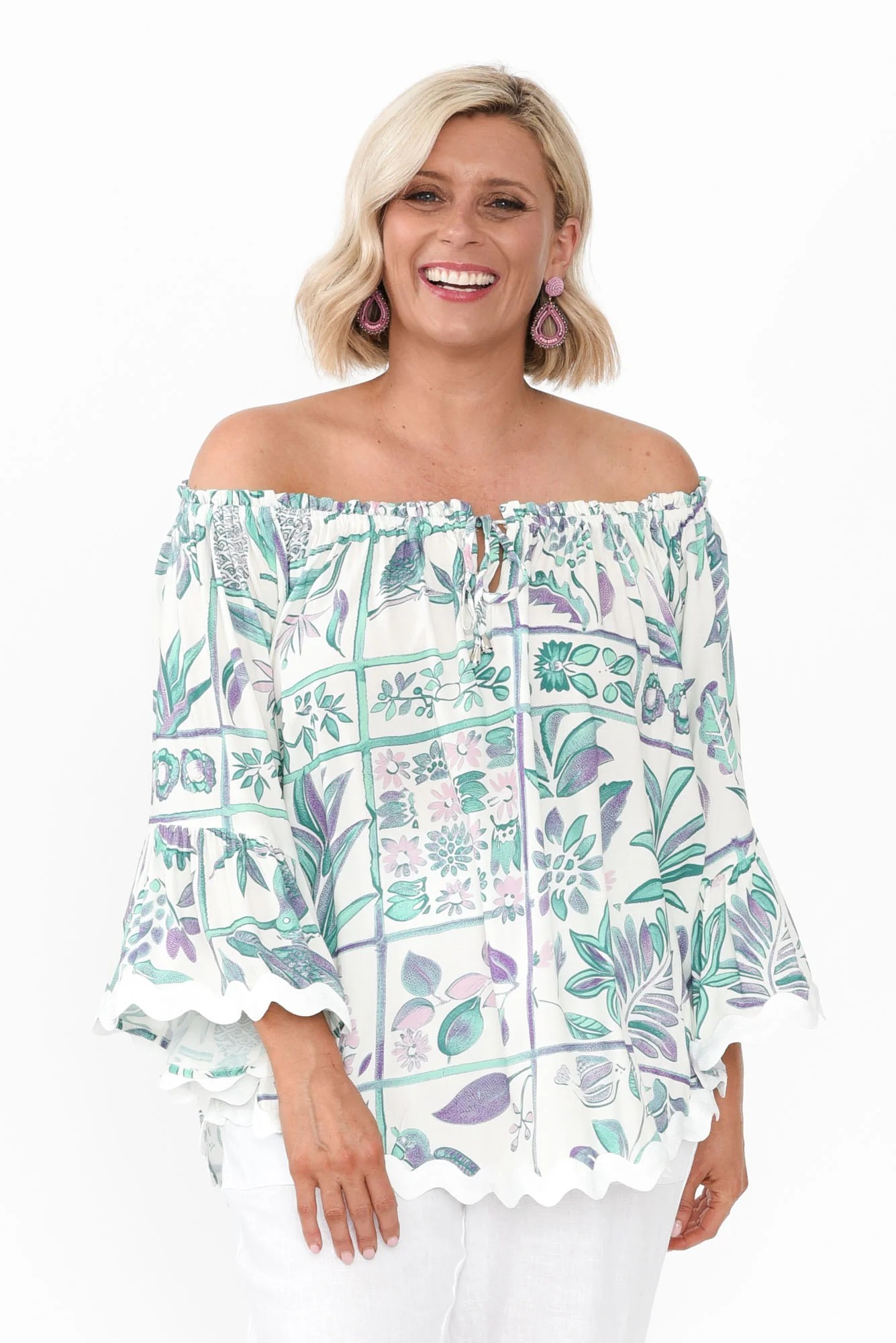 Bianco White Floral Trim Top