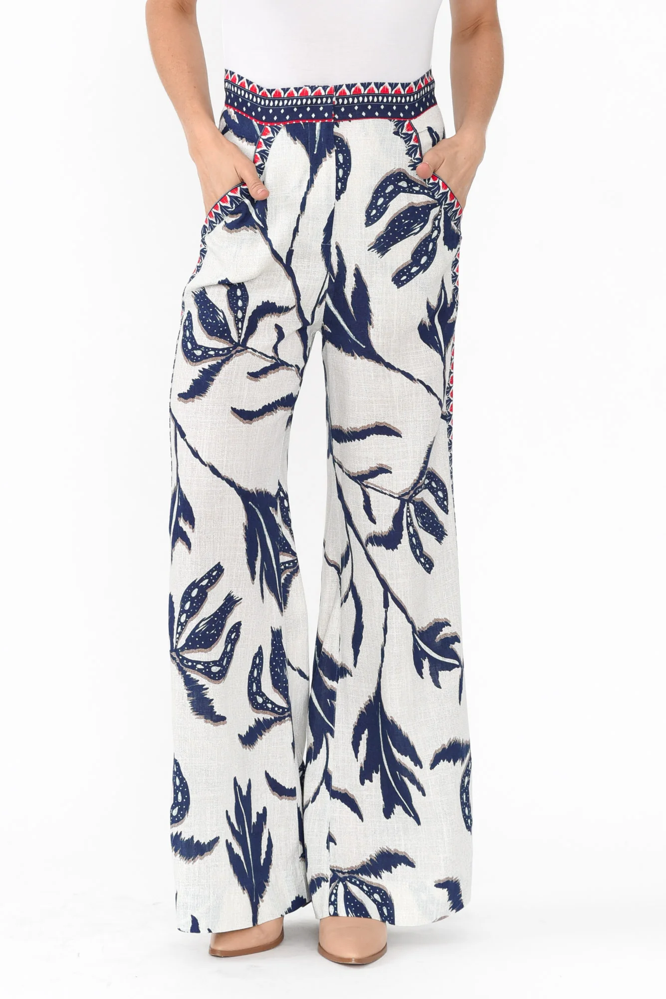 Eudora Palm Shadow Linen Blend Pants