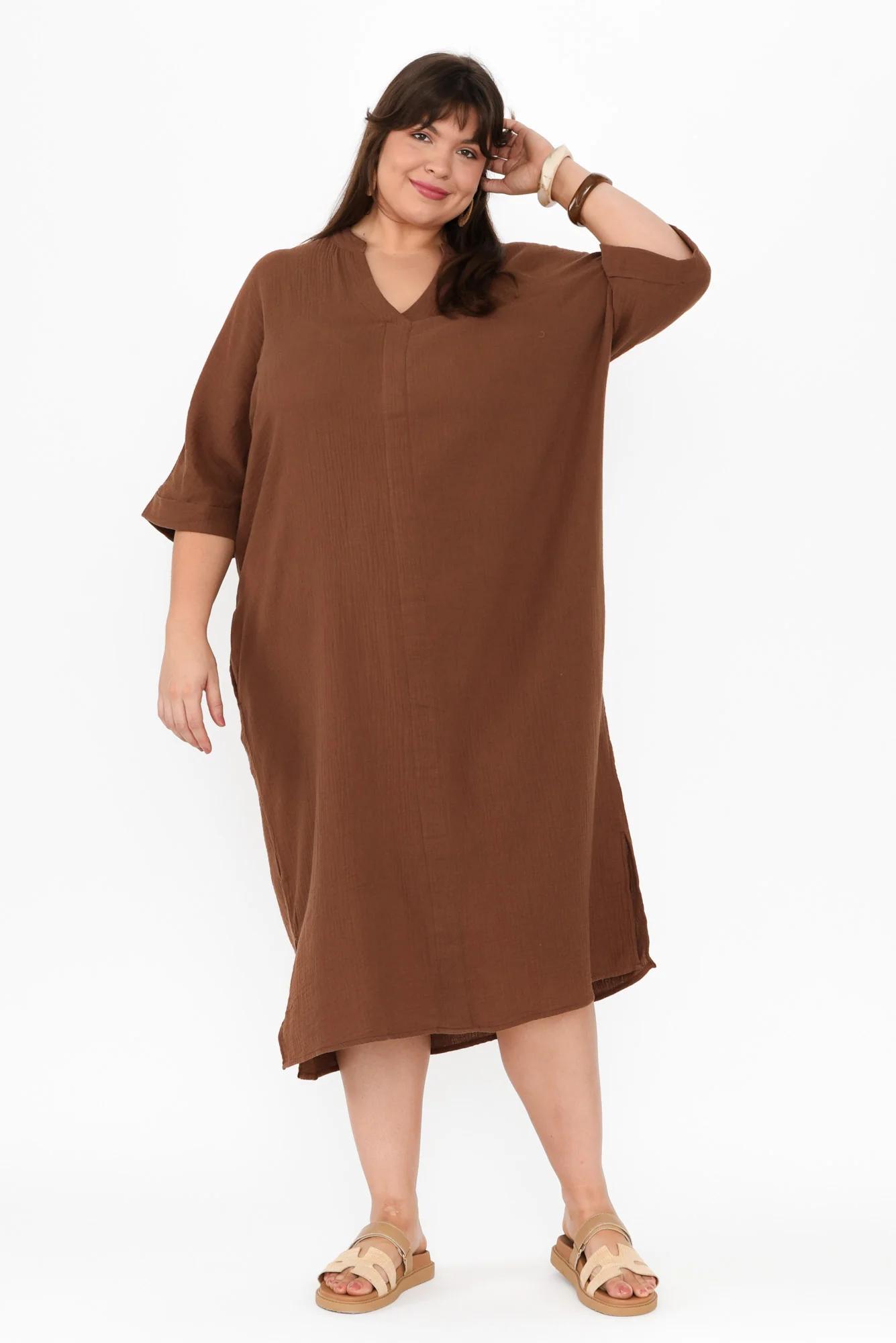 Juniper Mocha Cotton Cheesecloth Dress