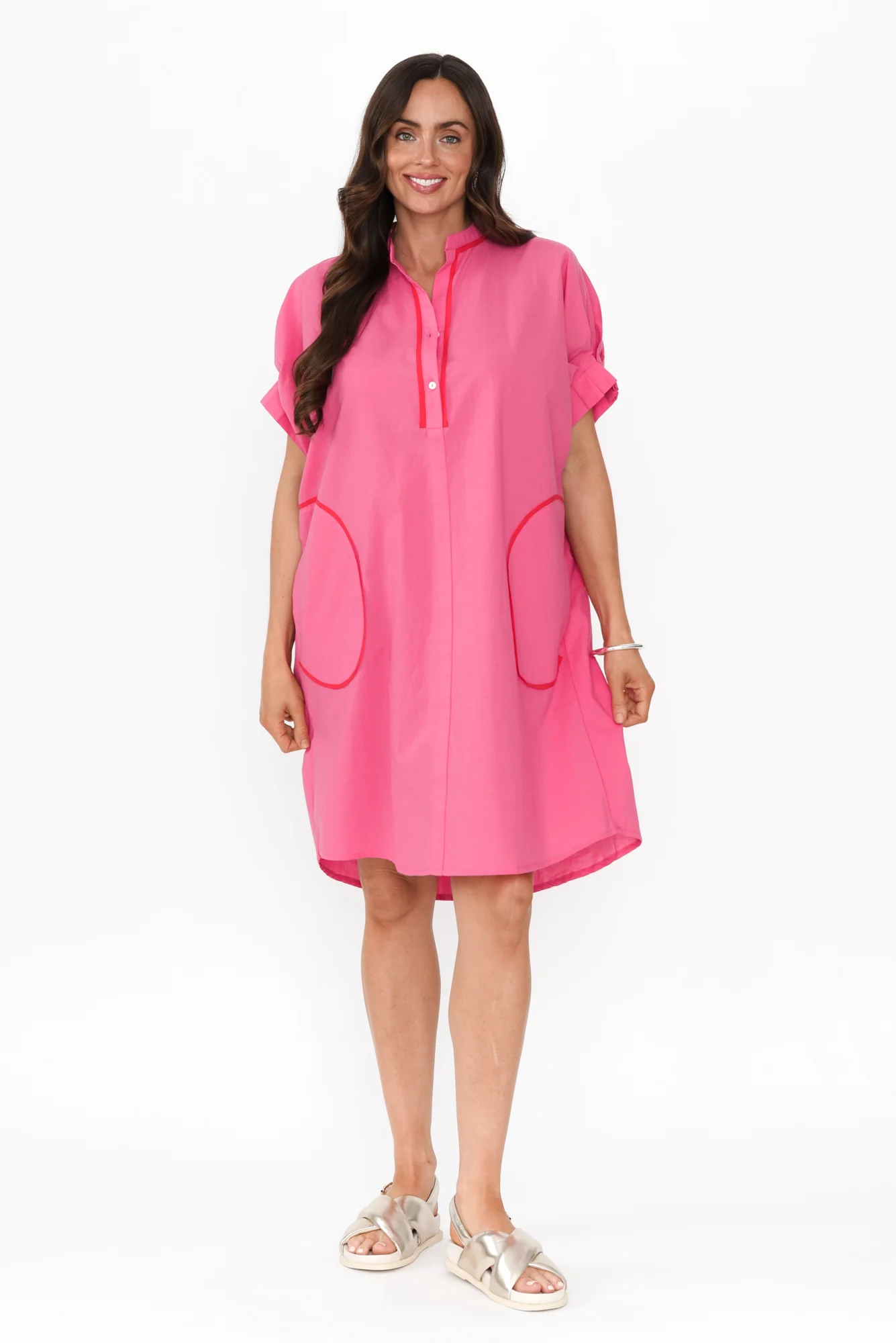Ellen Pink Contrast Cotton Poplin Dress