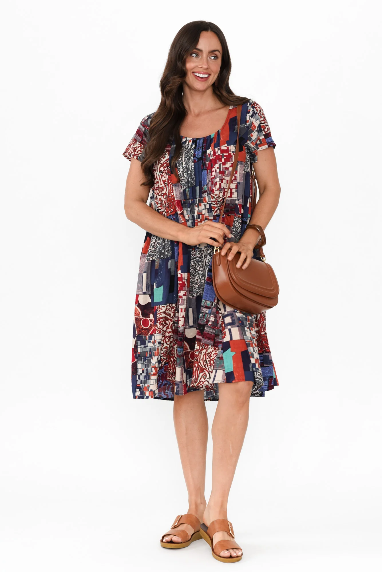 Hanoi Navy Abstract Cotton Blend Dress