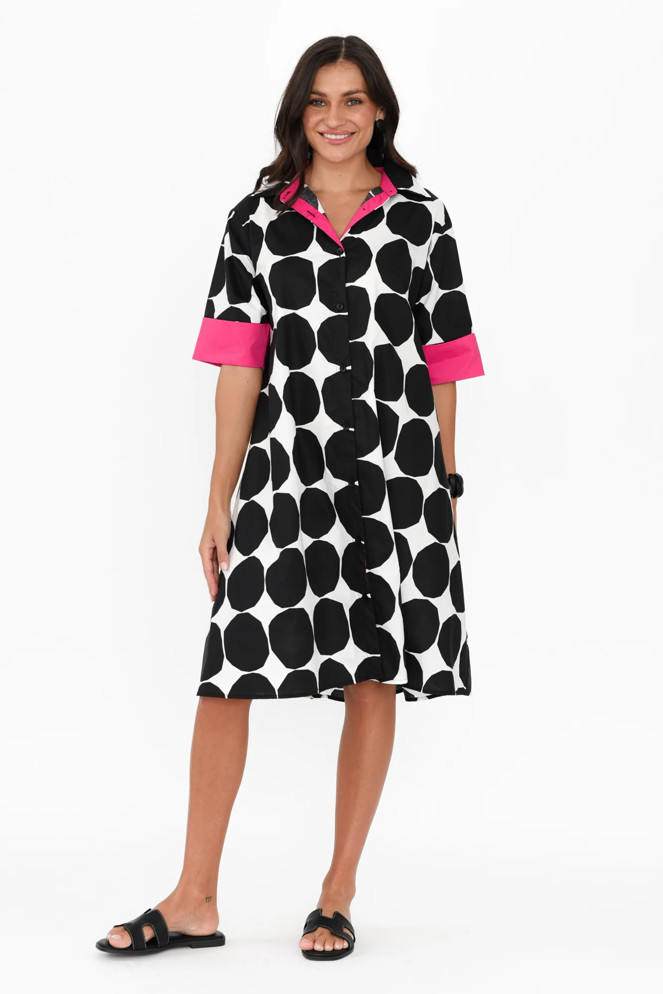 Cardiff Black Abstract Spot Cotton Poplin Dress