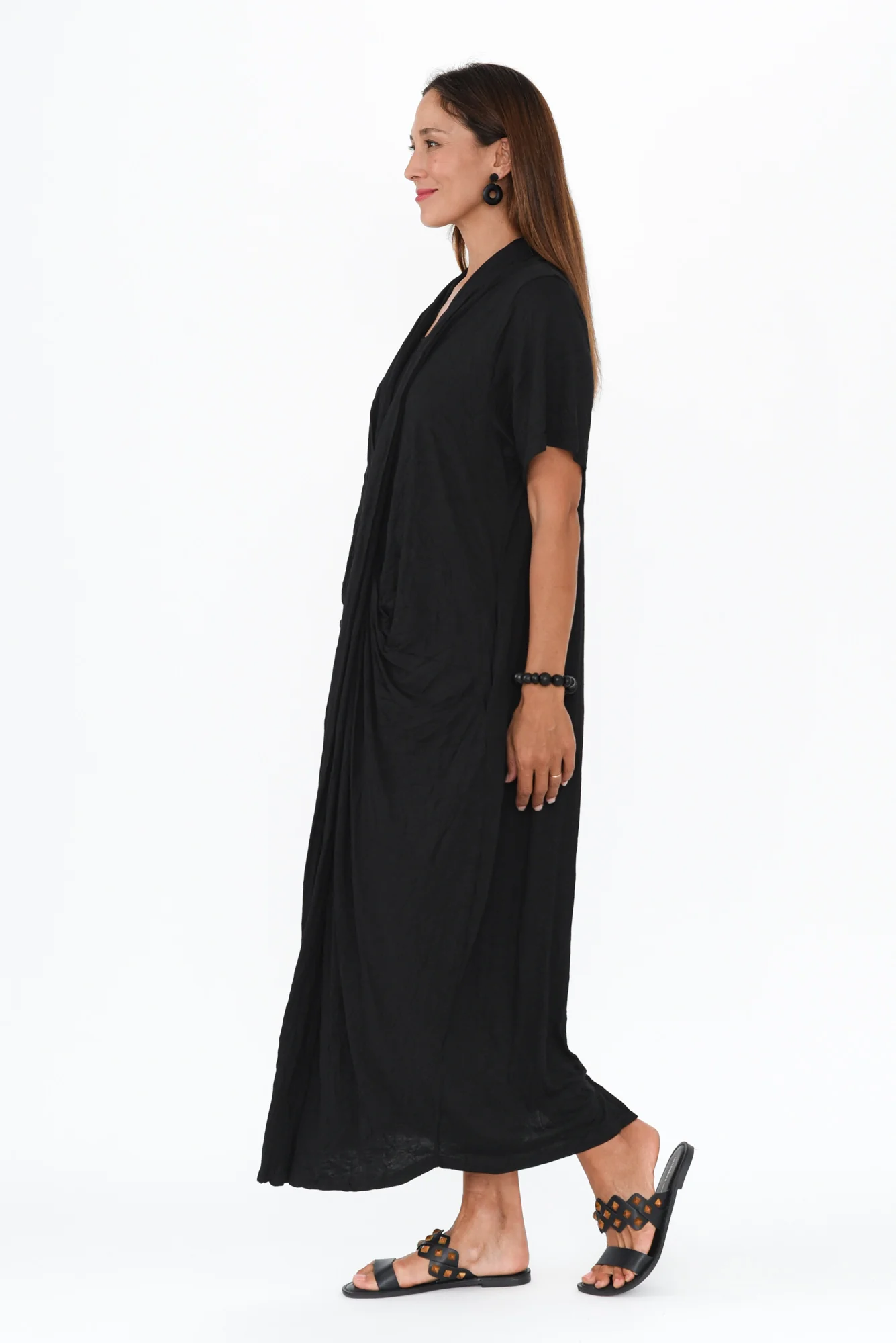 Kensley Black Crossover Cotton Dress