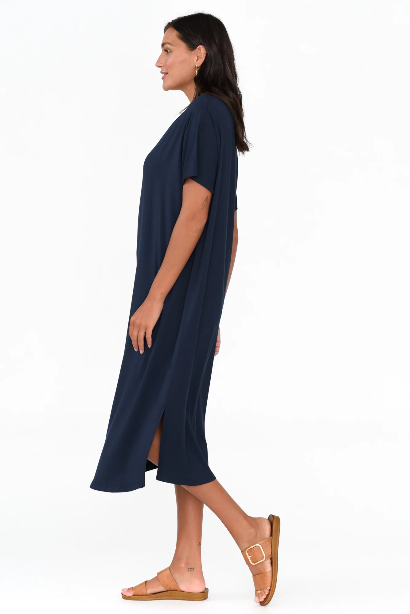 Dennis Navy Bamboo V Neck Dress