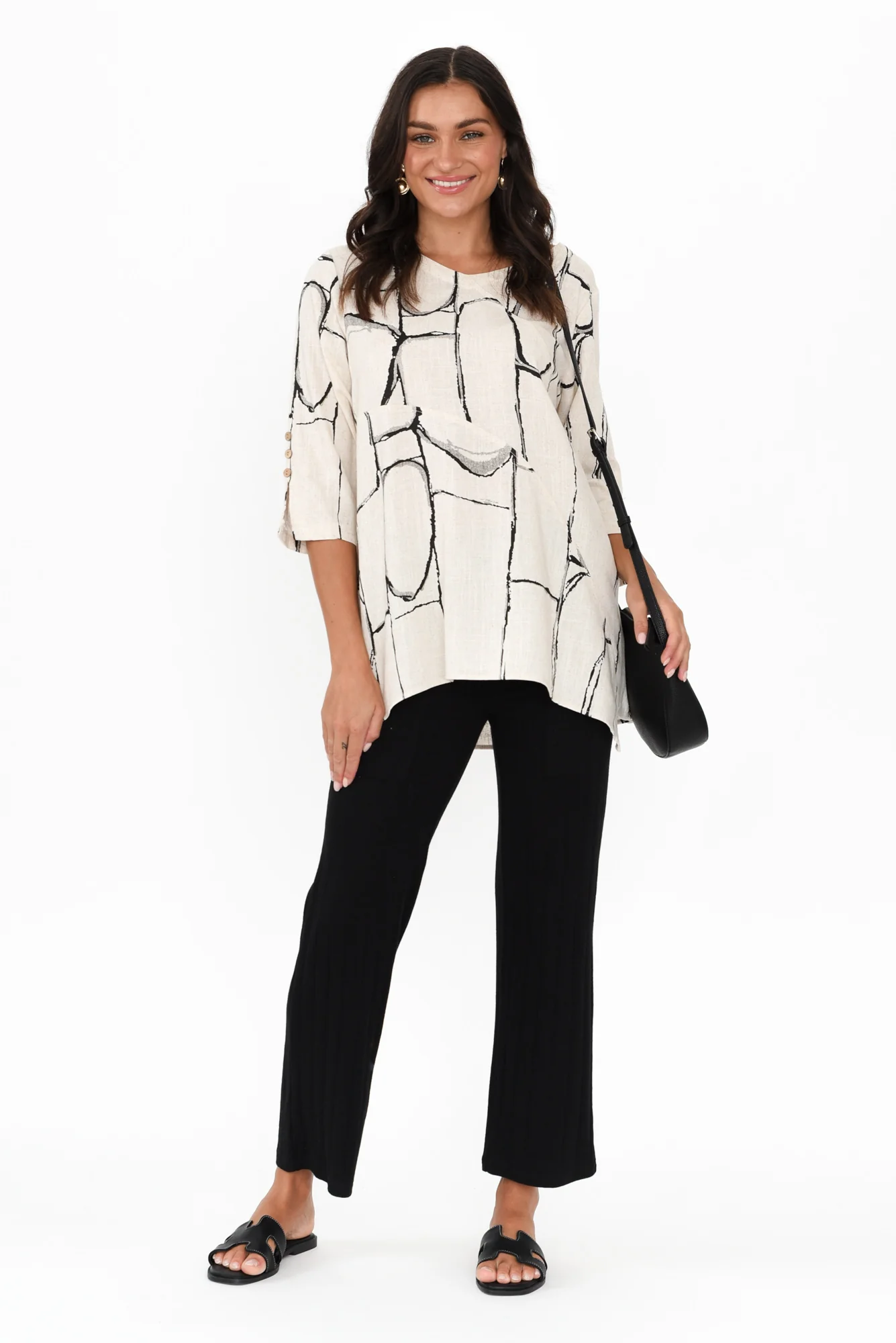 Dina Beige Geo Linen Cotton Top