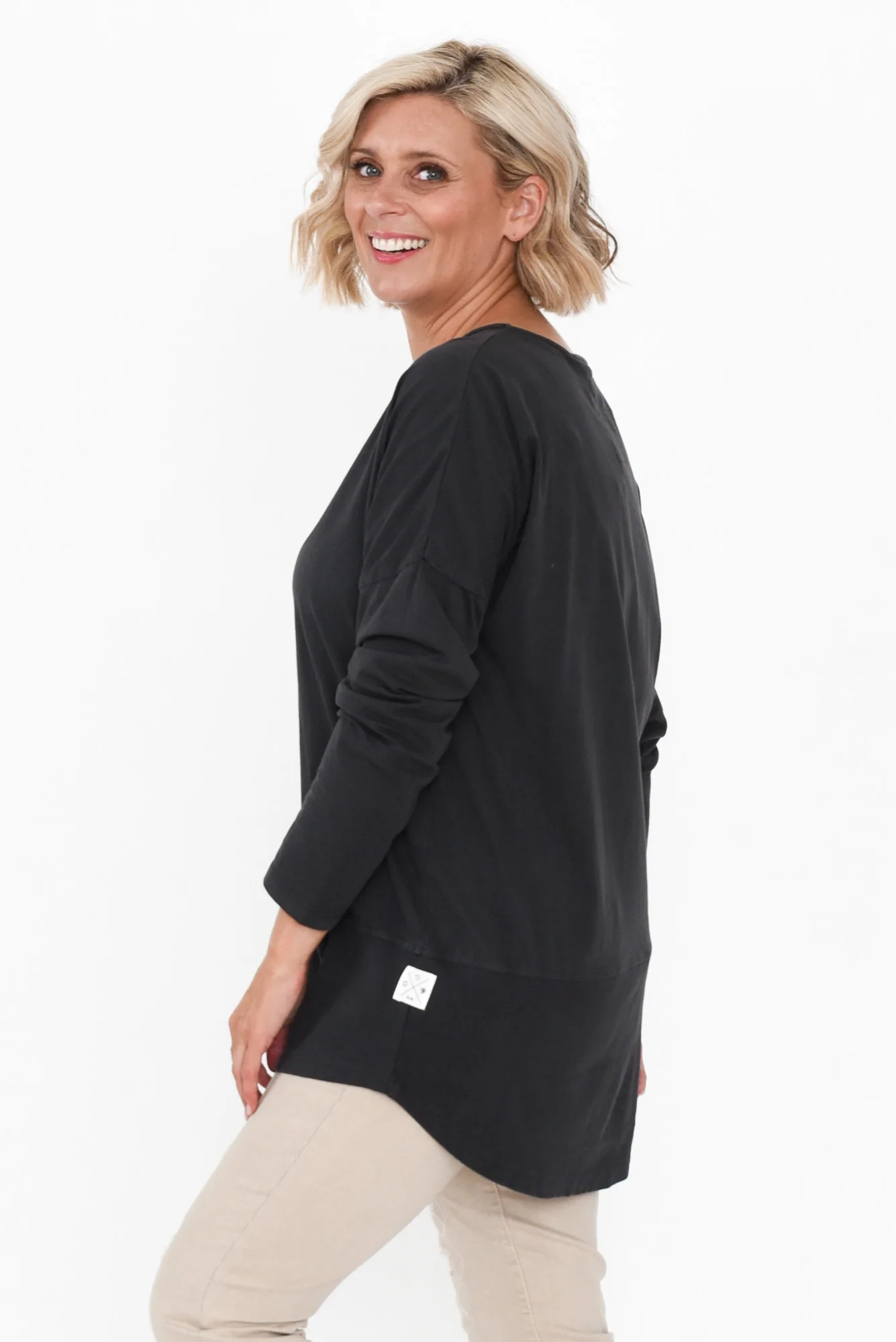 Fundamental Washed Black Cotton Rib Sleeved Top
