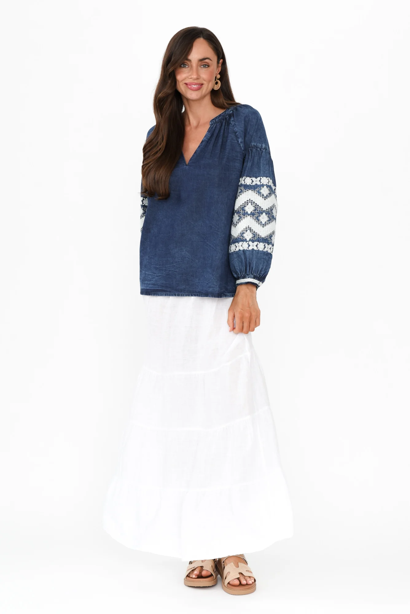 Elkana Blue Denim Embroidered Top
