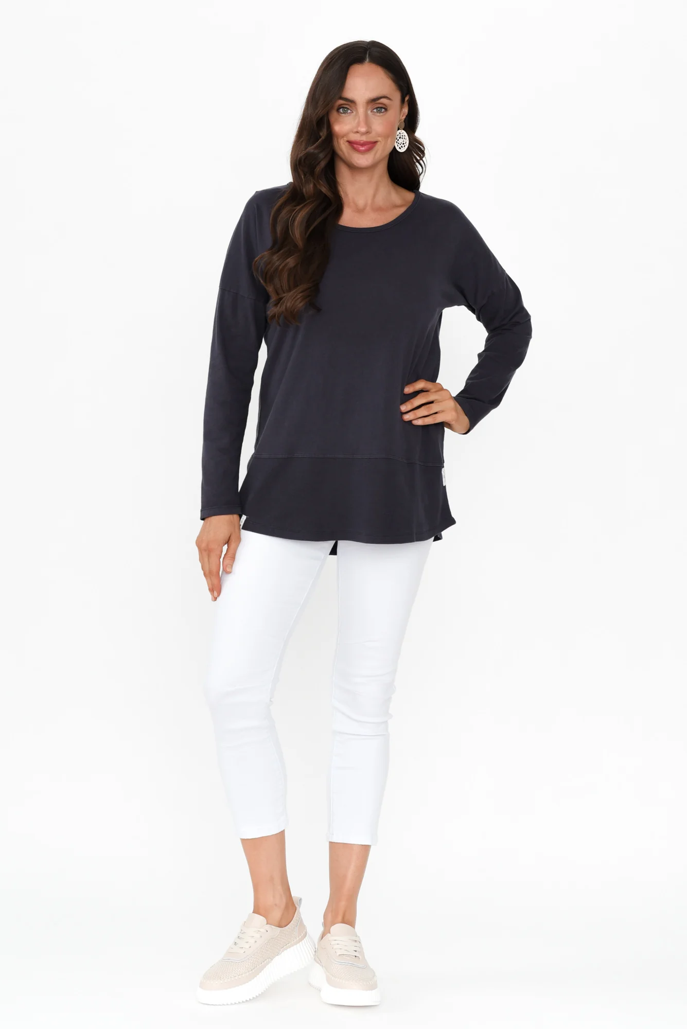 Fundamental Navy Cotton Rib Sleeved Top
