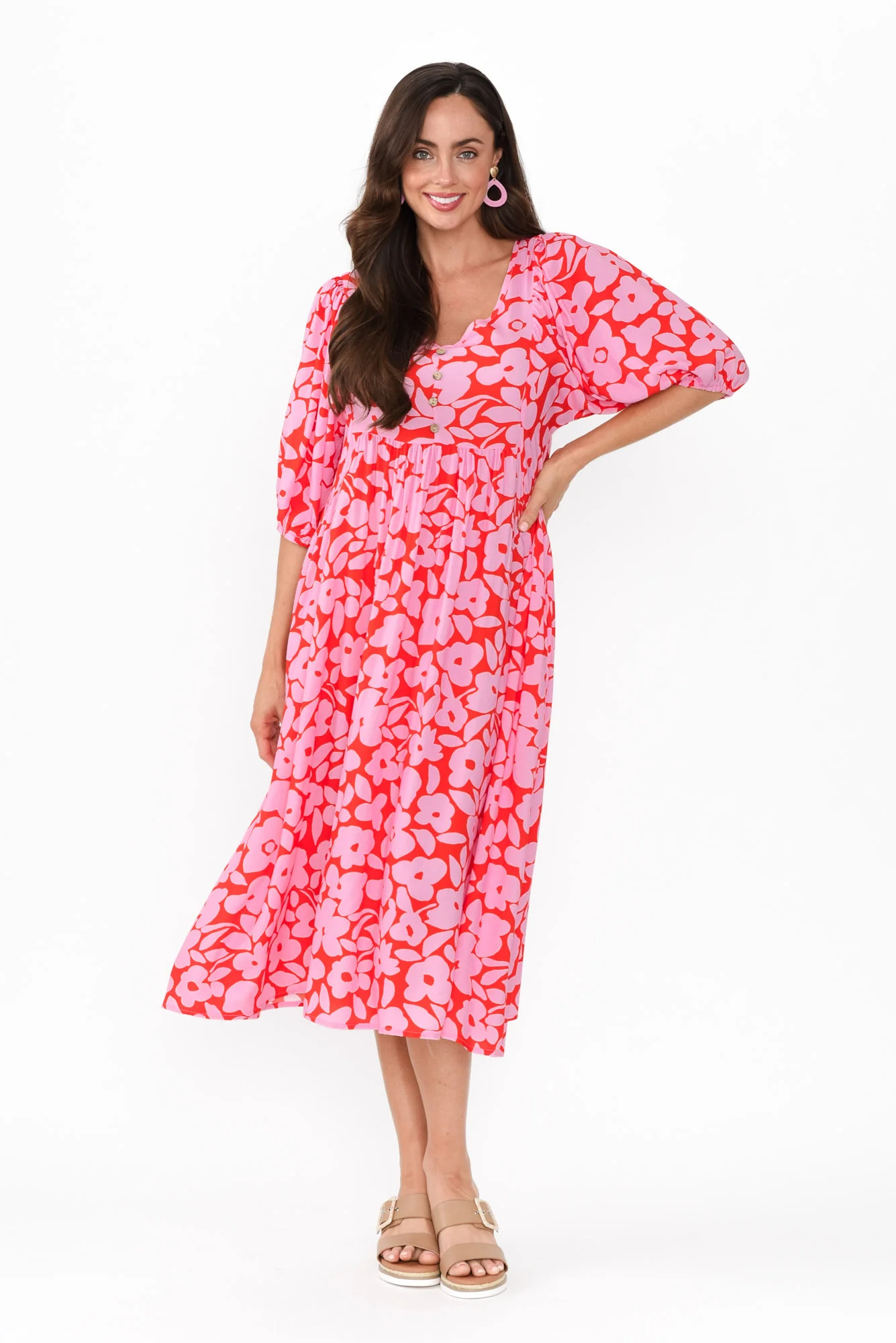 Kacey Pink Floral Button Dress