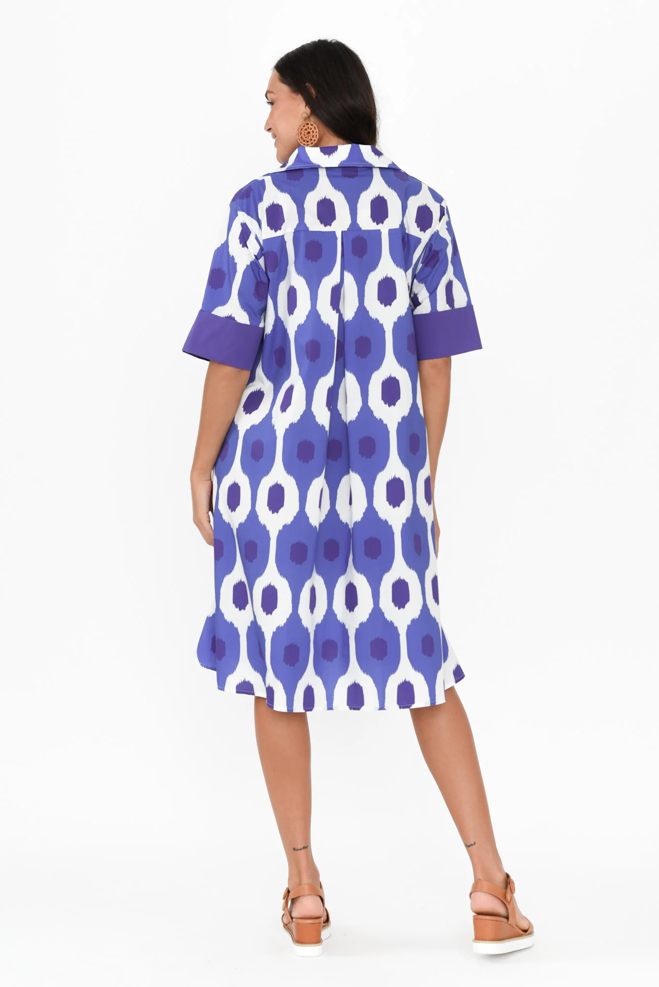 Cardiff Blue Abstract Spot Cotton Poplin Dress